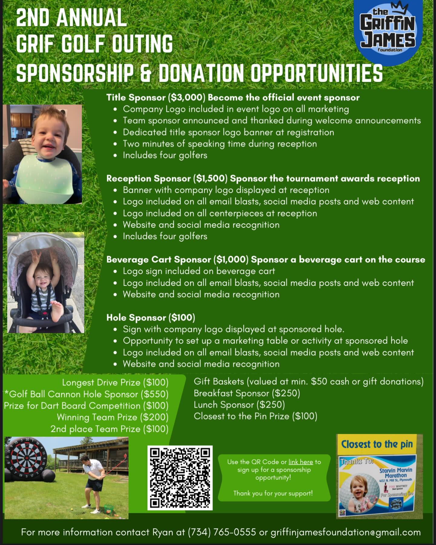 Thank you for your interest in the 2nd annual Grif Golf Memorial Outing. We are excited to see everyone this year at Braeburn! Here’s all the links for sponsor, donation and volunteer opportunities. We will be opening up registration to golfers soon! We appreciate any help you can give to make this another successful outing!
VOLUNTEER SIGN UP FORM
https://forms.gle/opUXSAfrbBLUDrAg8
SPONSOR & DONATION SIGN UP FORM
https://forms.gle/xVBPV6vZeW1SG9LEA