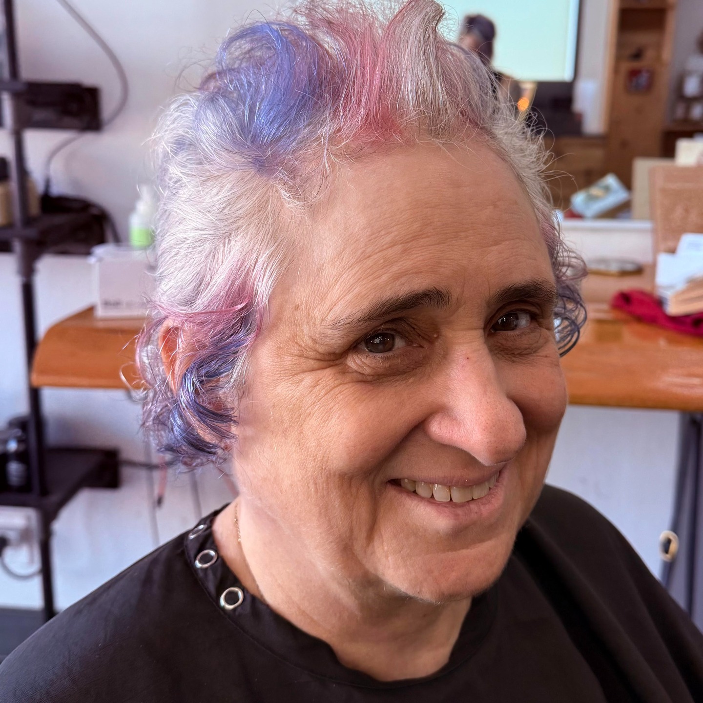 We love this Trans flag hair! Our client requested color to show her support of loved ones and a favorite lead singer who will be able to see this message of support in the audience at several of her upcoming shows. Beautiful!!