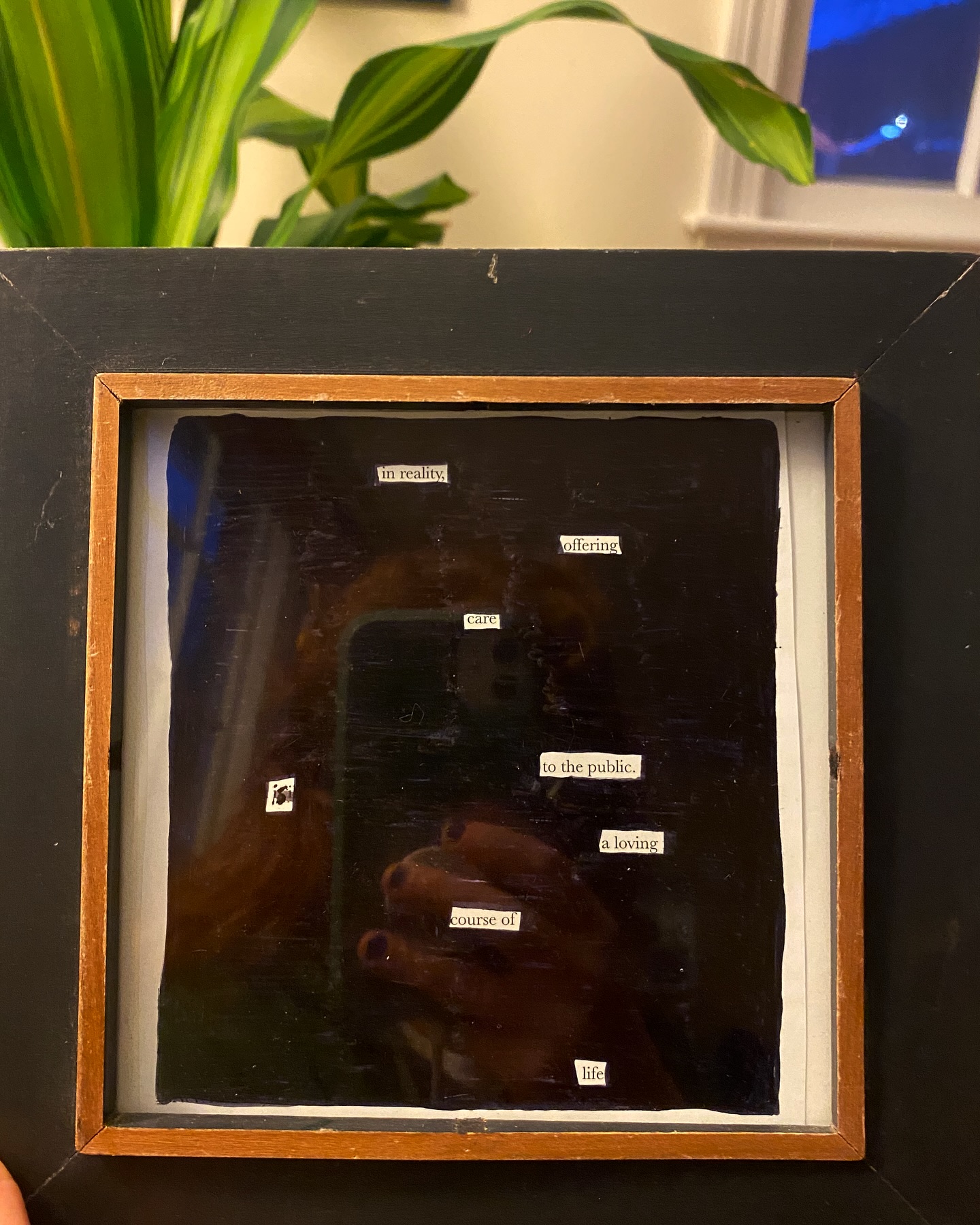 “In reality, offering care to the public is a loving course of life.”
I just framed this blackout poem I made some months ago. I love making music and teaching, but/and, this message is central to what I do. I don’t care if you can play the notes and rhythms today. I care that you care, and I care for you.
Infuse care into every note, brushstroke, photograph, poem, conversation. This will get us far.