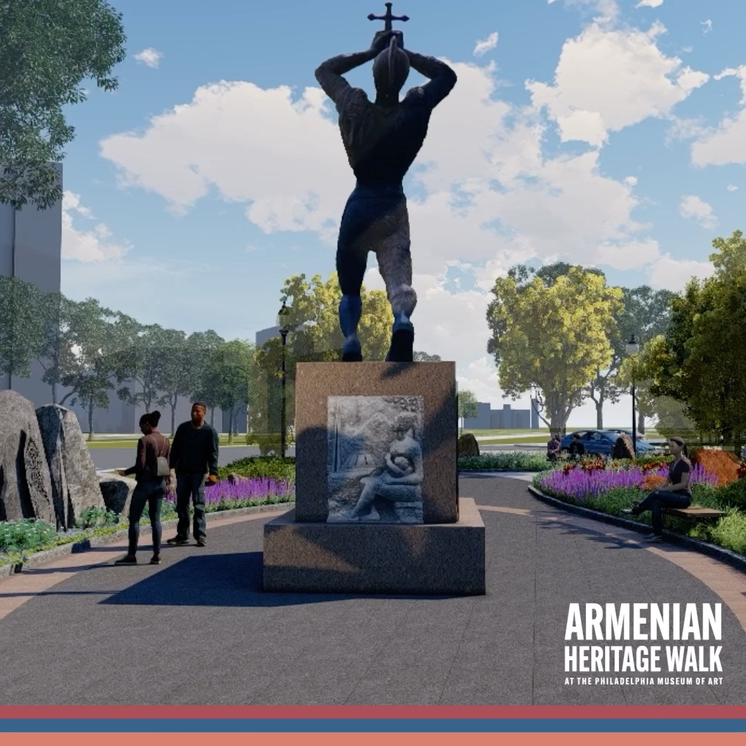 Come take a stroll with us! Here’s an artistic rendering of the future Armenian Heritage Walk, designed to surround the iconic statue of Young Meher. This inspiring addition will enrich the area and deepen the celebration of our rich heritage. Be a part of this meaningful project—learn more and show your support at ArmenianHeritageWalk.org! The groundbreaking ceremony is on April 26th.
#armenianheritagewalk #armenianculture #philadelphiaarmenianheritage #YoungMeherStatue #armenianheritage #ArtistsOfPhiladelphia #PhiladelphiaArtMuseum #armenianpride❤️💙💛 #ArmenianPride #ArmenianHistory #statuesofphiladelphia #khorenderharootian #philadelphiaartswalk #artmuseumphiladelphia #philidelphiaparks, #philadelphiaparkway