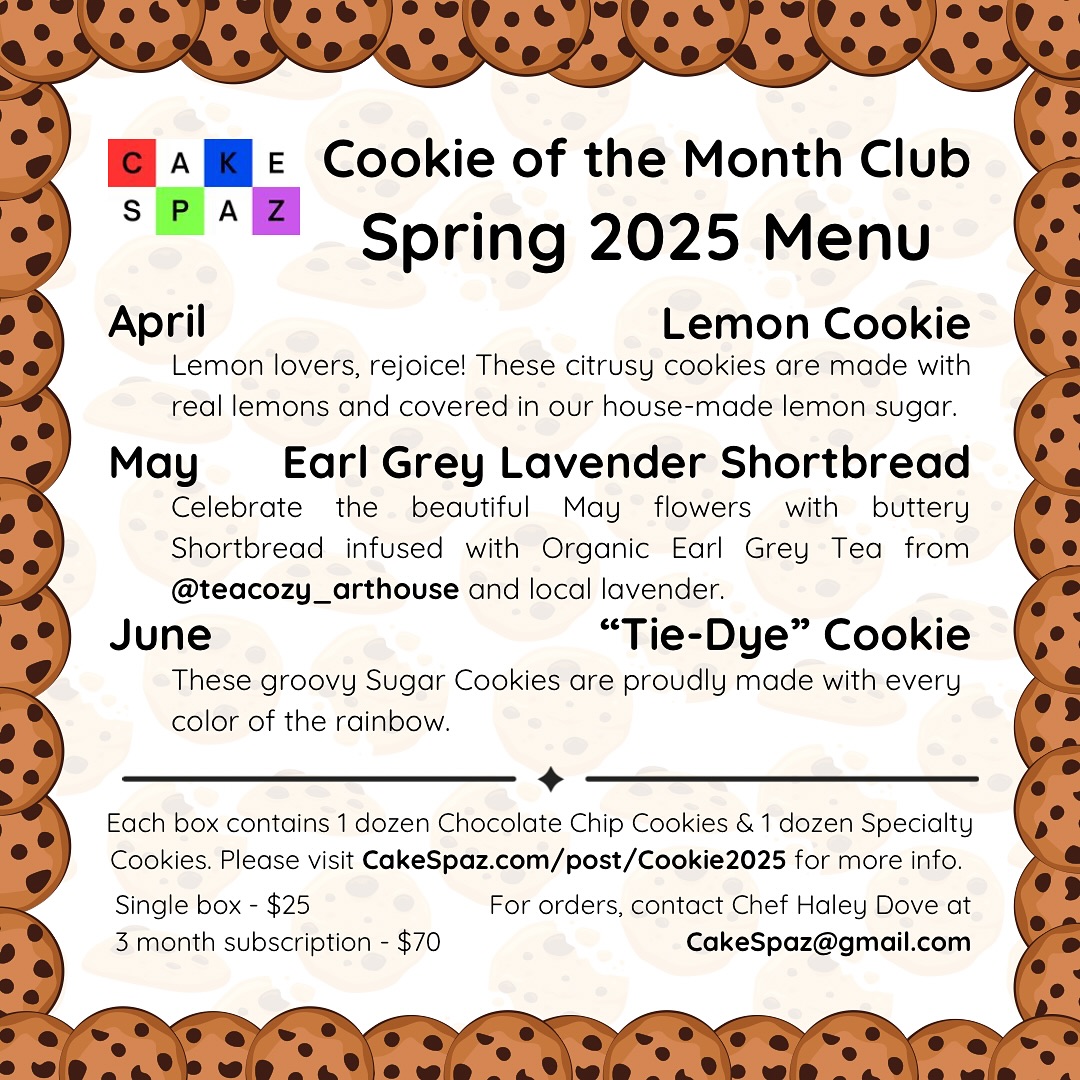 Hoppy Spring! ๐ช๐ธ๐ Cookie of the Month Club is here again to dazzle your tastebuds! Treat yourself to a box! Or two! Or three! DM or email for details ๐ช ๐ช ๐ช