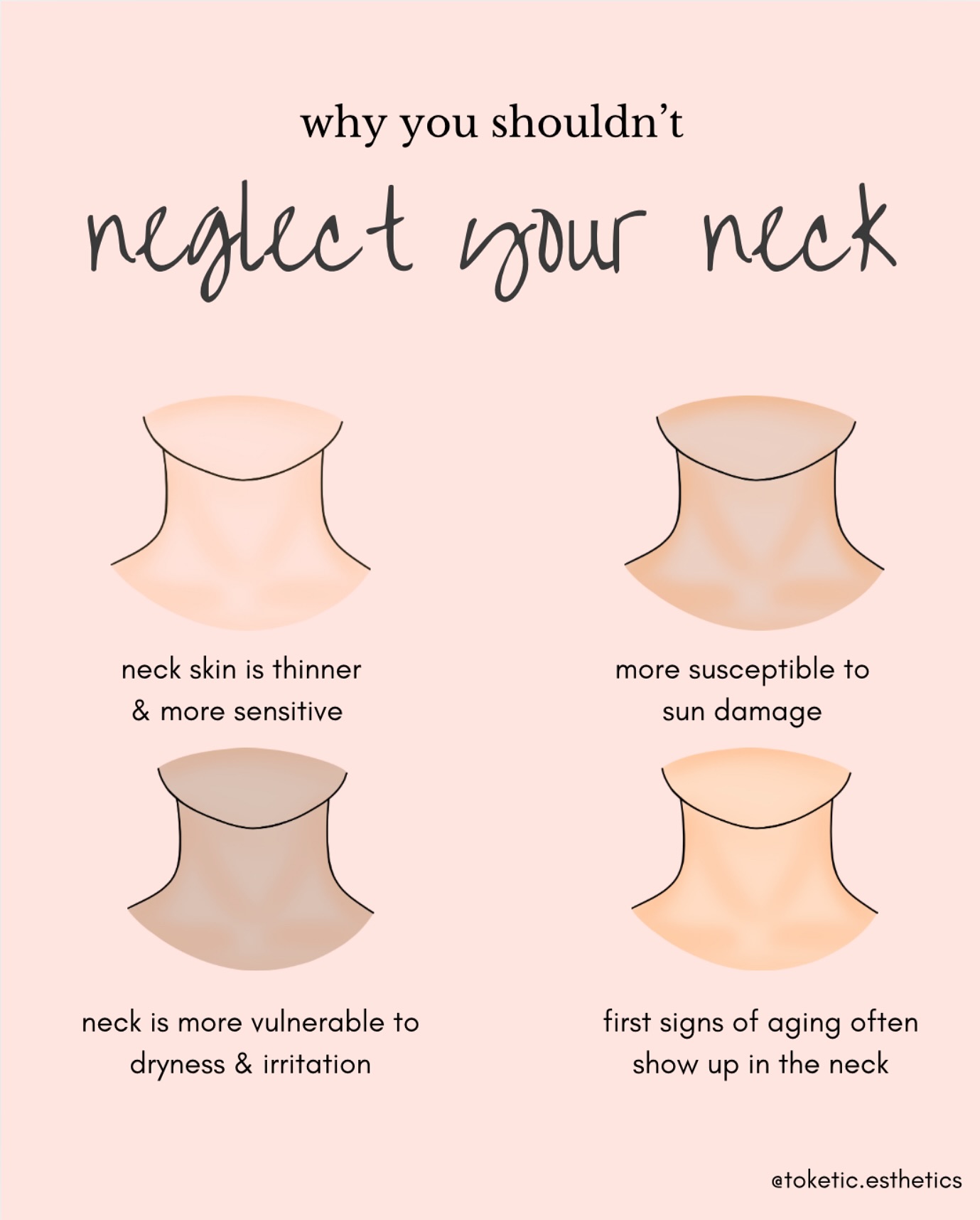 Skin care is self care AND health care, so it’s important to do it properly. This includes taking care of your neck! Our neck is almost always exposed to daylight/the environment (unless you’re a chronic turtleneck wearer, in which case, love that 4 u ✨) so it’s essential to extend our skincare routine to cover our entire neck. This includes cleansing, moisturizing, and ~obvi~ SPF every single day.
If you want to age gracefully, don’t neglect your neck!
#skincare #skincaretips #holisticskincare #aging #aginggracefully #antiaging #healthyskin