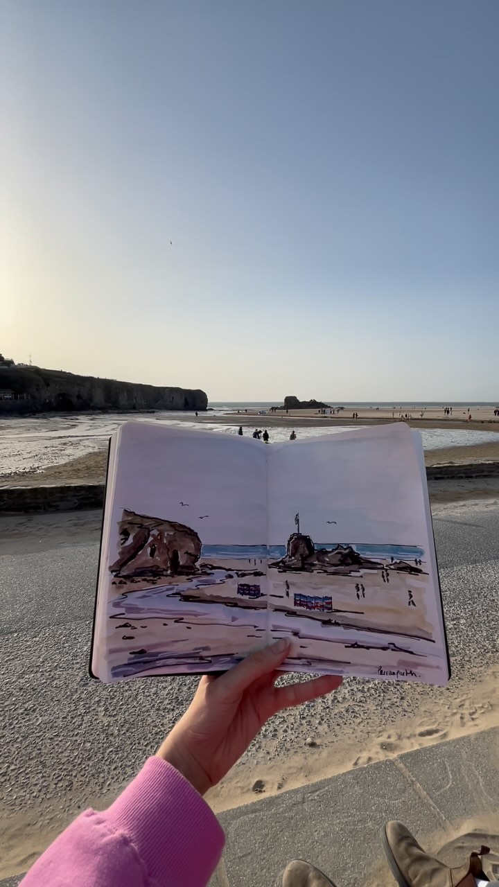 Such a sunny day today in Cornwall 🌞 Here’s a quick sketch of Perranporth this afternoon ✍🏼
#art #artwork #artist #sketch #sketching #draw #drawing #sketchbook #sketchbookdrawing #sketchbookart #watercolours #perranporth #perranporthbeach #cornwall #cornwallart #foryou #fyp