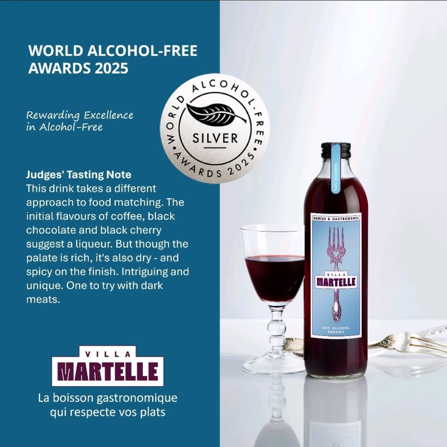 On a le grand plaisir de partager avec vous notre médaille d'argent au World Alcohol-Free Awards 2025 qui récompense les meilleures boissons 0% alcool dans le monde!
#alcoholfree #sansalcool #gastronomie #foodpairing #villamartelle