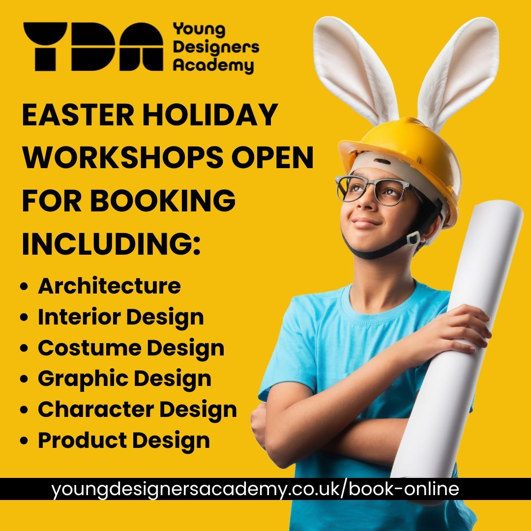 EASTER UNPLUGGED- HOLIDAY WORKSHOPS OPEN FOR BOOKING!
Our 'Digital Detox' Easter Holiday Workshops are now open for booking! This Easter, we invite students to take a digital detox with our device-free workshops—unplug, get hands-on, and explore your creativity! Our expanded range of Short Workshops, including Graphic Design, Costume Design, Architecture, Product Design, and Interior Design, offers something for every creative mind. Book your session today and get your "hands dirty"!
👉 Book now at: (https://youngdesignersacademy.co.uk/book-online)
#YoungDesignersAcademy #EasterWorkshops #CreativeKids #FutureArchitects #Godalming