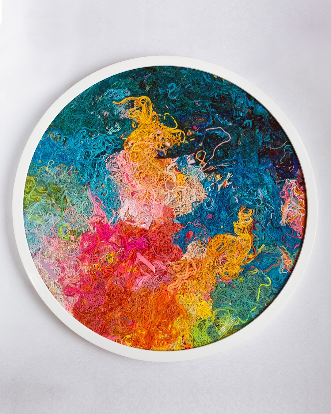 ‘A World of What’s Left’ holds all the leftover fragments from creating the body of work for the show Head Under Water. This piece collects the traces and off-cuts and recurates it into a new universe of orts, inviting you to explore its details.
This is the 10th piece is my Girl Dust series, and potentially the heaviest at 695mm and UV glass. I’m obsessed!
The tiny lil’ video shows you how I start to curate the chaos and its size. From hours untangling, compiling and placing.
This is on show at @rkcontemporary for the month of April and then heads to its new home.
✨🧶
#girldust #fibreart #cantletagoodsthinggo #needlework #stitchplease