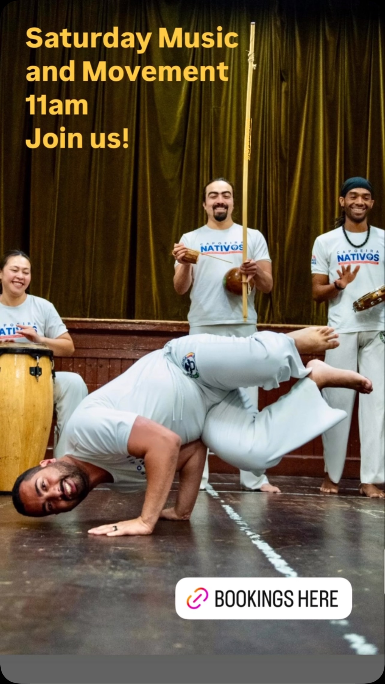 Morning guys, Movement and music today,
11am -11:45am Movement
11:45-12:30am Music
Please arrived 5 minutes before each class, punctuality its a good habit specially when you do it for yourself.
Bring water
Barefoot 🦶🏼 or trainers
(No socks)
See u soon ☀️