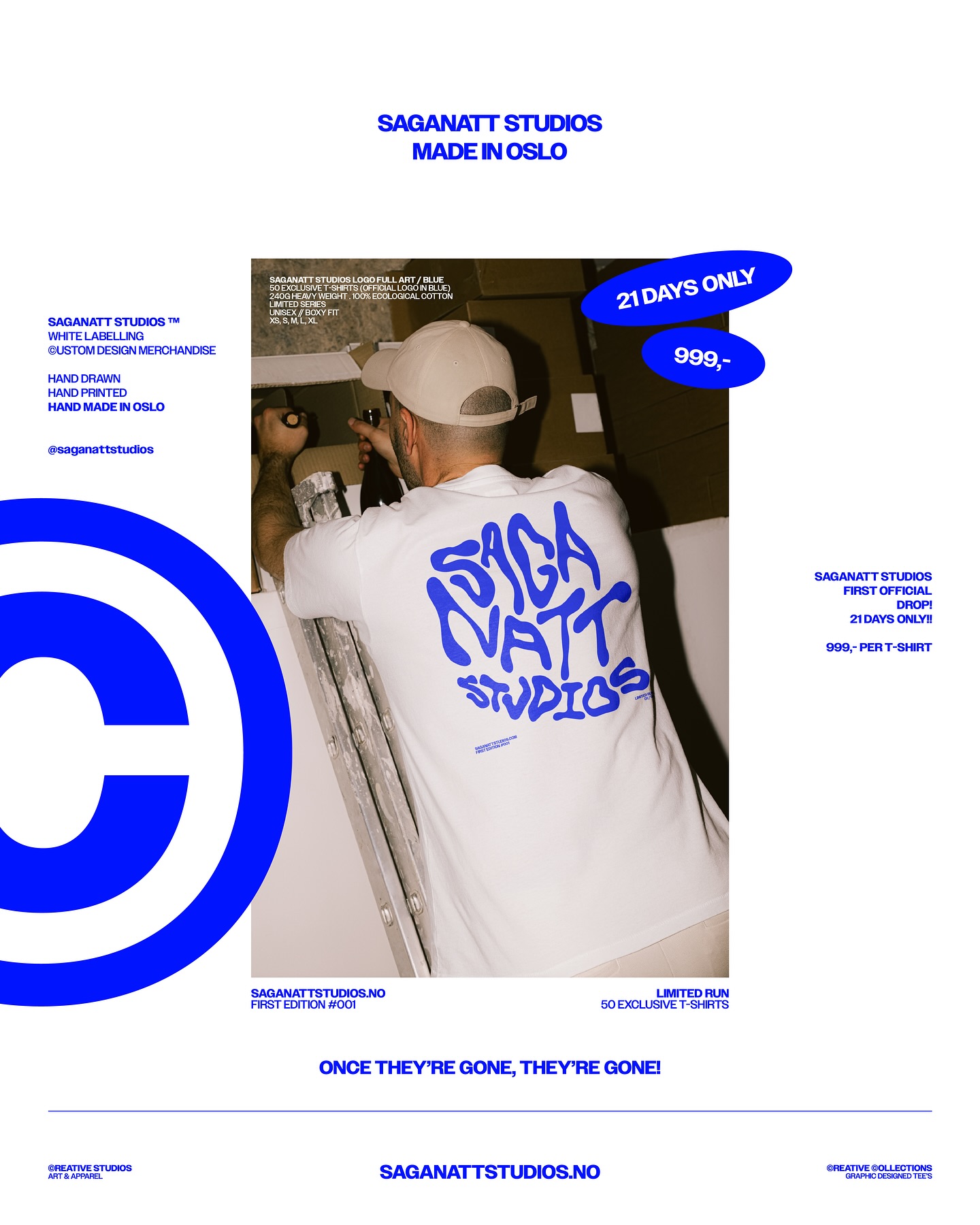 FIRST 50 DROP!! 50 NUMBER PIECES ONLY!! LIMITED SERIES
PRE-ORDER NOW TO GET YOURS! GO TO OUR WEBSITE SAGANATTSTUDIOS.NO & FOLLOW INSTRUCTIONS THERE!
BOXY WHITE UNISEX T-SHIRT, 240gsm HEAVY WEIGHT EXO COTTON! 999,-
#apparel #clothing #tshirt #tshirtdesign #design #graphictee #artist #clothes #limited #illustration #logo #blue #getone #merchandise #whitelabel #