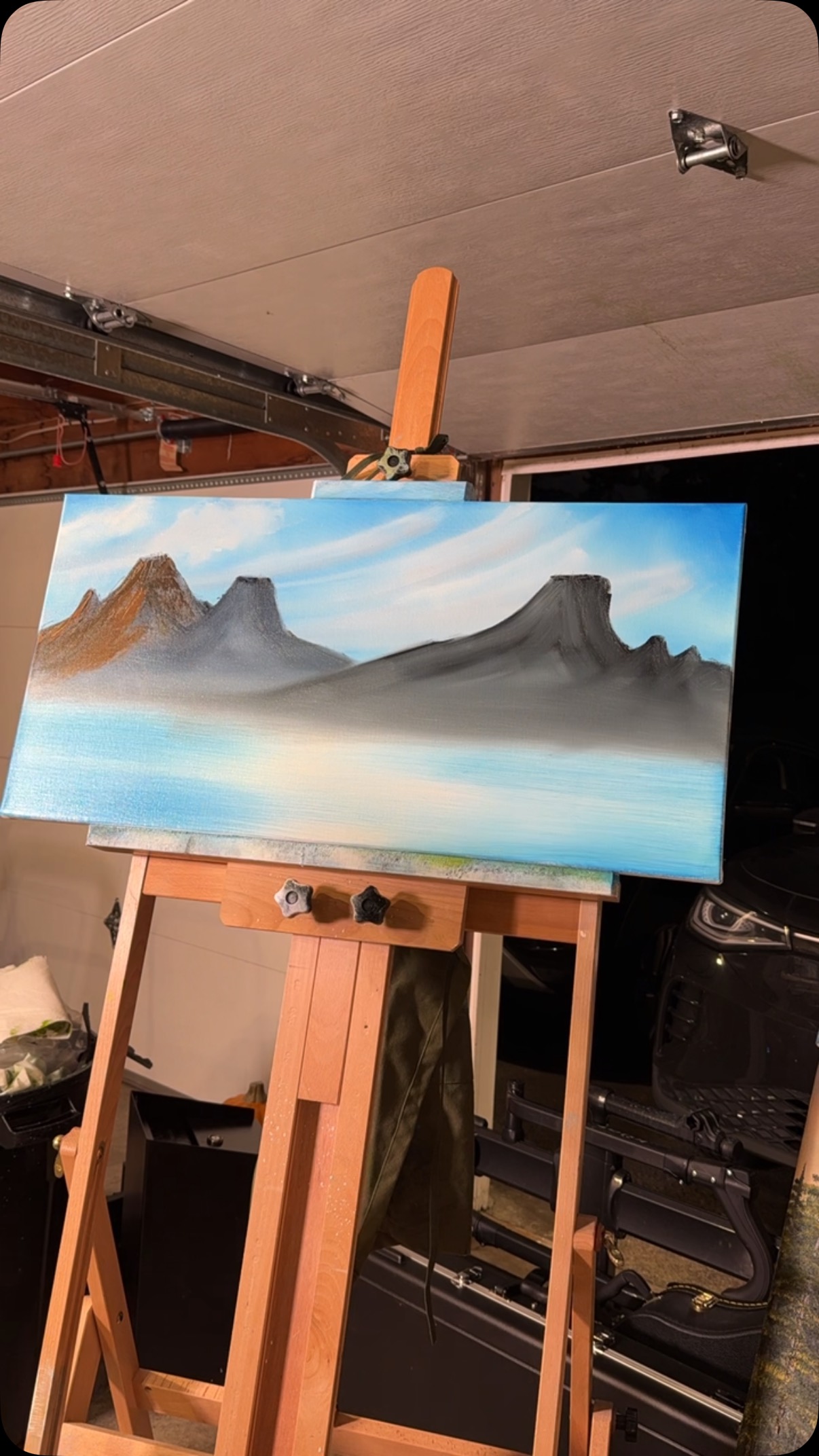 15x30 oil on canvas. I wanted to try some mountains without snow this time. Feels southwest to me. #bobross #happytrees #oilpainting #happypainter #timelapse #feelingood