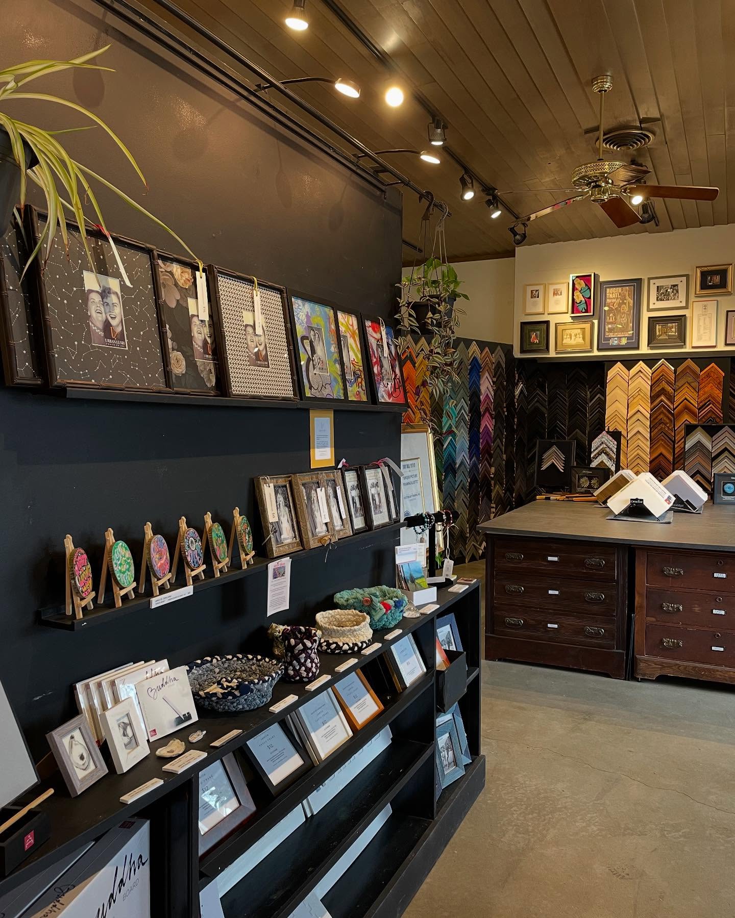 NEW art in the gallery! Irish landscapes, vases to hold your spring cuttings, cloth baskets and wood bowls, “couture” totes, advice slices, and, of course, picture frames! We got you covered!