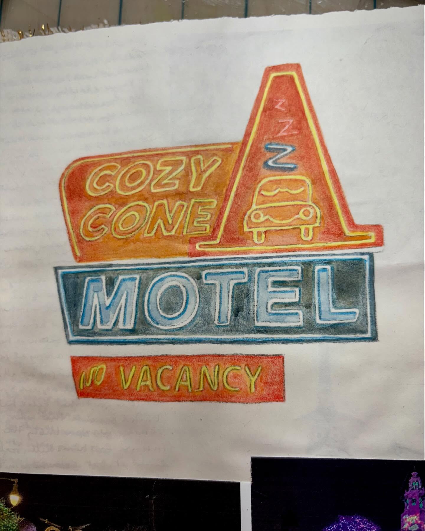 I love neon signs. I drew this one in my travel journal from a photo I took at California Adventure last October.