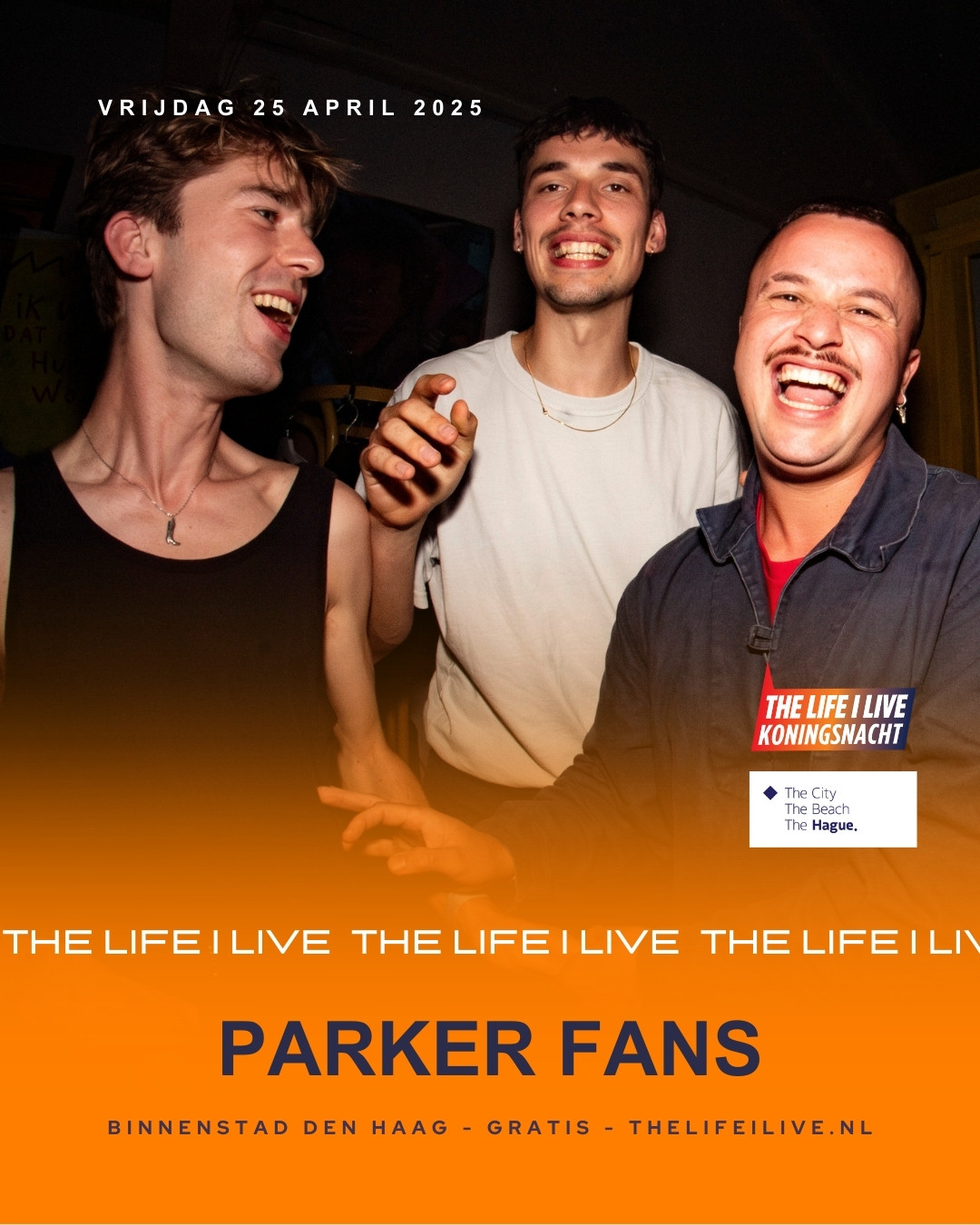 • Parker Fans x Life I Live – 25 april, Den Haag •
Een three-way boogie bromance die voelt als je favoriete mixtape van vroeger, maar dan live en nóg dansbaarder. Parker Fans mixt drumsamples, synths, ultra-groovy baslijnen en heel veel lol tot een explosieve sound die elke dansvloer in vuur en vlam zet. 🔥
Met optredens op Best Kept Secret, Into The Great Wide Open en Eurosonic, en shows met Altin Gün en Jungle By Night, staat één ding vast: chaos is gegarandeerd. Verwacht onweerstaanbare grooves en een nacht die je niet snel vergeet! 🎶✨
📍 Binnenstad Den Haag
🫰🏼 Gratis
🎶 Vanaf 18:00
📷️ Sophie Koterus Korting
#ParkerFans #LifeILive #DenHaag #GratisFestival #Koningsnacht #TLIL #TLIL25