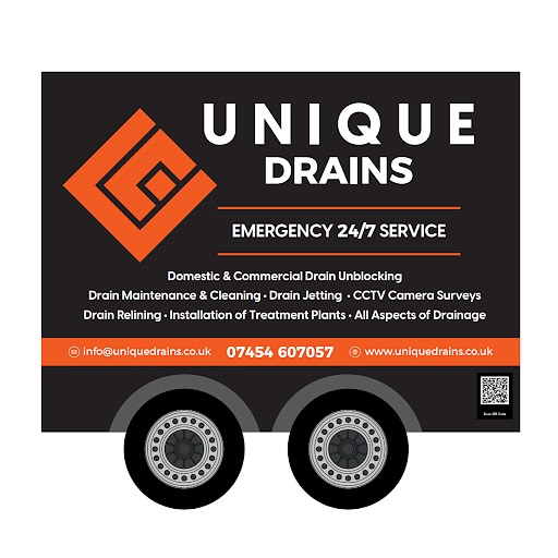 Unique Drains
Emergency drain unblocking and repairs
CCTV drainage surveys
Drain maintenance
Soakaway installations
Drain relining.
07454 607057
Info@uniquedrains.co.uk.
www.uniquedrains.co.uk