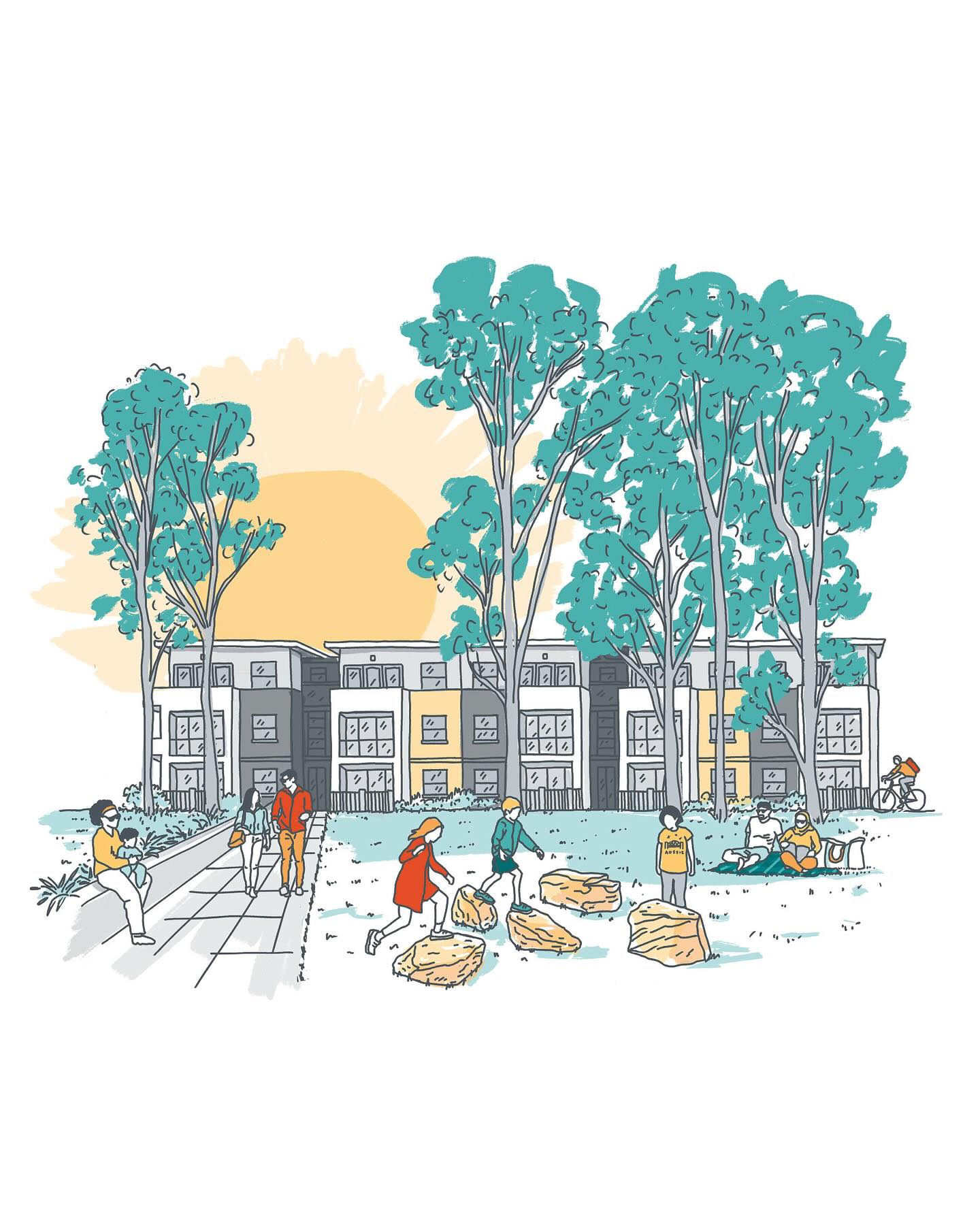 Some recent illustration work to celebrate St George Community Housing’s 40th birthday.
In the 1980’s, Frank Baker was worried about the cost of housing and got together with some like-minded friends to form SGCH.
The illustration of the red brick house is typical of the first community home provided by SGCH.
SGCH is now the largest housing provider in NSW building homes and communities across the state.
Thanks to Sarah Pickette and Tim Verrender for another brilliant brief.
#communityhousing #housingaffordability #illustration #nsw #stgeorge #annualreport