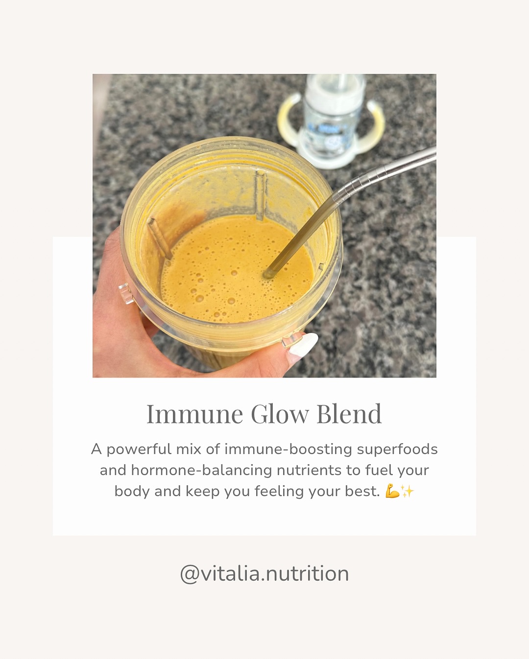 My latest obsession: this immune Glow blend I perfected before my trip, now it’s your turn to try it!
Packed with protein and antioxidants thanks to mango 🥭, banana 🍌, and pineapple 🍍 plus the powerhouse duo: ginger & turmeric ✨ for immune support. I added chaga mushroom 🍄 for a calming adaptogenic twist.
Spicy note: skip the cayenne 🌶️ if you’re spice-sensitive, and go wild with the ginger if you’re like me and love that zing!
Your immune system (and taste buds) are gonna love this one
#immuneboost #immuneboosting #hormonehealing #hormonehealth #hormonebalancing #smoothieoftheday #busymomlife