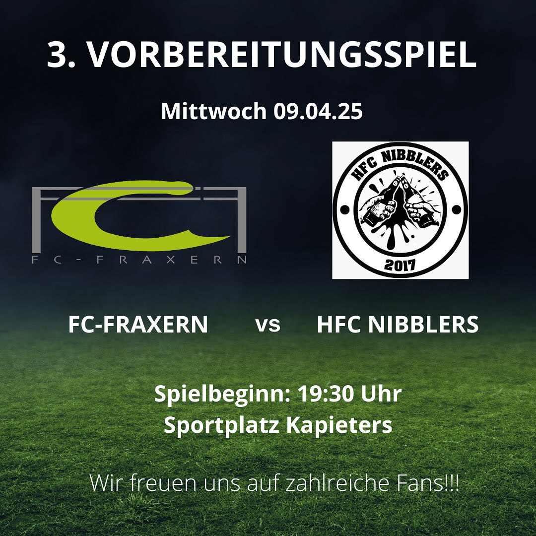 3. Vorbereitungsspiel!!⚽️⚽️
Diesen Mittwoch um 19:30 Uhr spielen wir gegen die Mannschaft HFC Nibblers auf der Sportanlage in Kapieters! Wir freuen uns auf zahlreiche Fans und Unterstützung für unsere Mannschaft!! ⚽️
#vorbereitungläuft #fcfraxern #fussball #fussballspielenwoandereurlaubmachen #match #fraxern