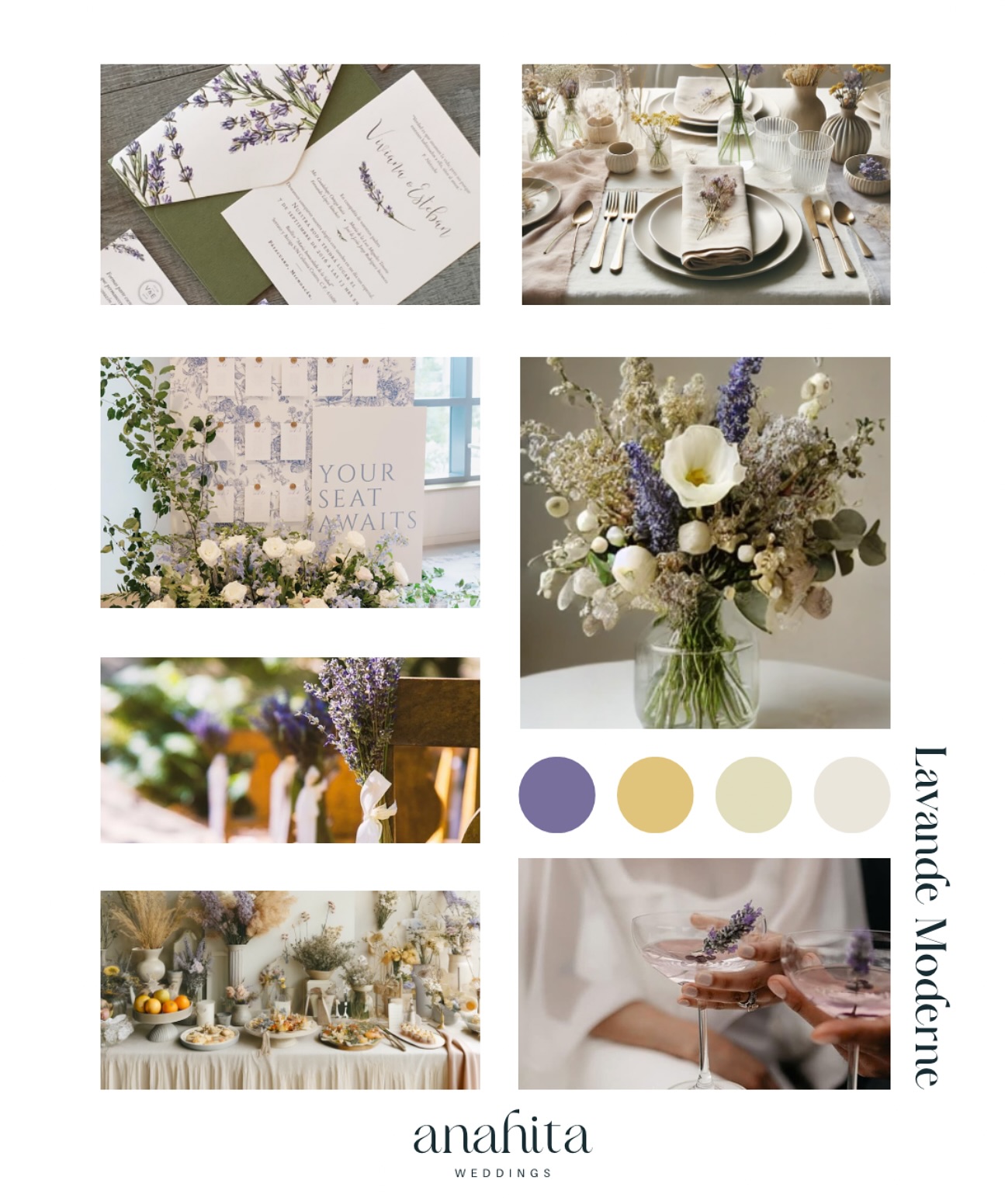 Lavande Moderne – L’élégance douce des mariages d’été en pleine nature
Des champs de lavande à perte de vue, une lumière dorée, l’air chaud du Sud-Est…
Ce moodboard s’inspire des paysages d’Auvergne-Rhône-Alpes, entre collines de la Drôme, charme discret de l’Ardèche et douceur d’un mariage en plein air.
Une palette naturelle (lavande, lin, miel doré), des matières brutes, des fleurs mêlant le frais et le séché, une table épurée mais soignée.
L’idée : créer une ambiance minimaliste, conviviale et élégante, qui laisse place à l’essentiel — l’émotion, les rires, les moments vrais.
____________________
Ce style vous parle ?
Enregistre ce moodboard pour votre mariage 💌
#champsdelavande #mariageardeche #mariagedrome #mariagemoderne #mariagenature #weddinginspi #moodboardmariage #weddingmoodboard