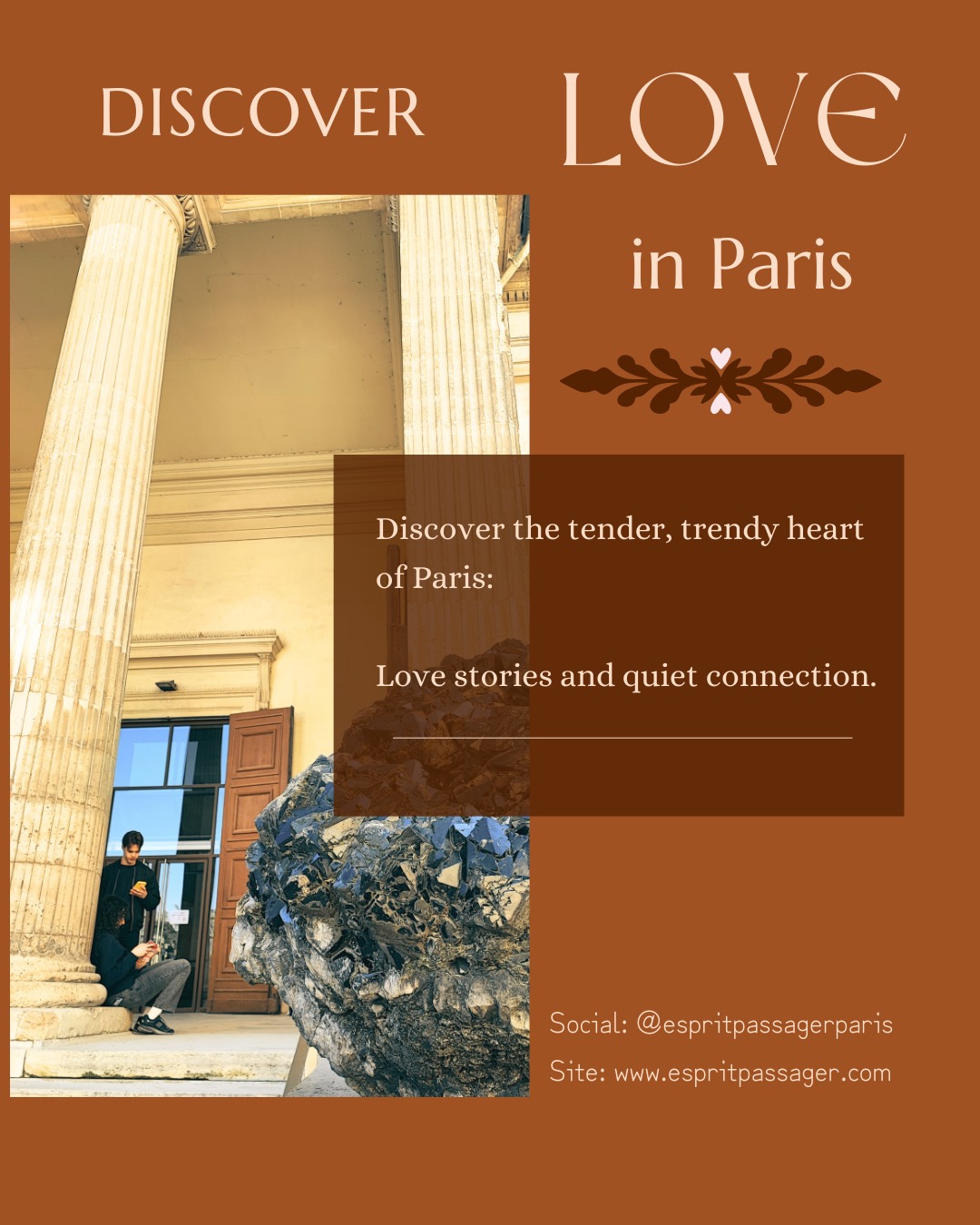 In front of the Geology Museum, a young couple pauses, not for each other, but for their feeds... :)
Love in Paris isn’t always candlelight and kisses. Sometimes, it’s shared silence, a scroll side by side, a moment of digital connection under neoclassical columns.
Swipe into the city of 'amour', where romance hides in pauses, glances, and even the glow of a screen.
💘 #DiscoverLoveInParis
#ParisRomance #EspritPassager
#ParisWinter #EspritPassager #MetroParisien #5eArrondissement #ExploreParis
#ParisianCharm
#ExploreEmbraceEvolve
#Latinquarter #ParisianLife #TravelParis #ExploreParis
#ParisLife #EspritPassager
#ParisTourism #ParisLandmarks
#5tharrondismentparis
#parisjetaime #tourguideparis #yourguidetoparis
#espritpassager #espritpassagerparis #yourunconventionalguidetoparis #Paris