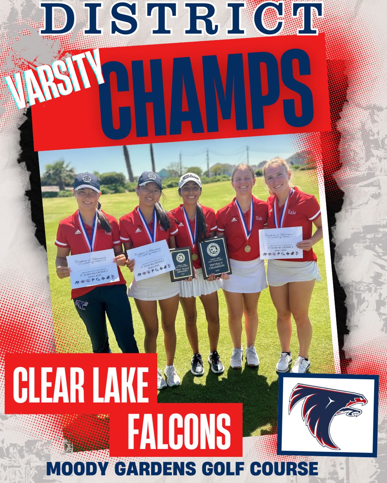 DISTRICT CHAMPIONS!!!
Congratulations to the Clear Lake Varsity Golf team for their dominant 1st place finish at the 24-6A District Tournament.
We are so proud of all of your dedication and hardwork! ❤️⛳️💙
Good luck at Regionals!!