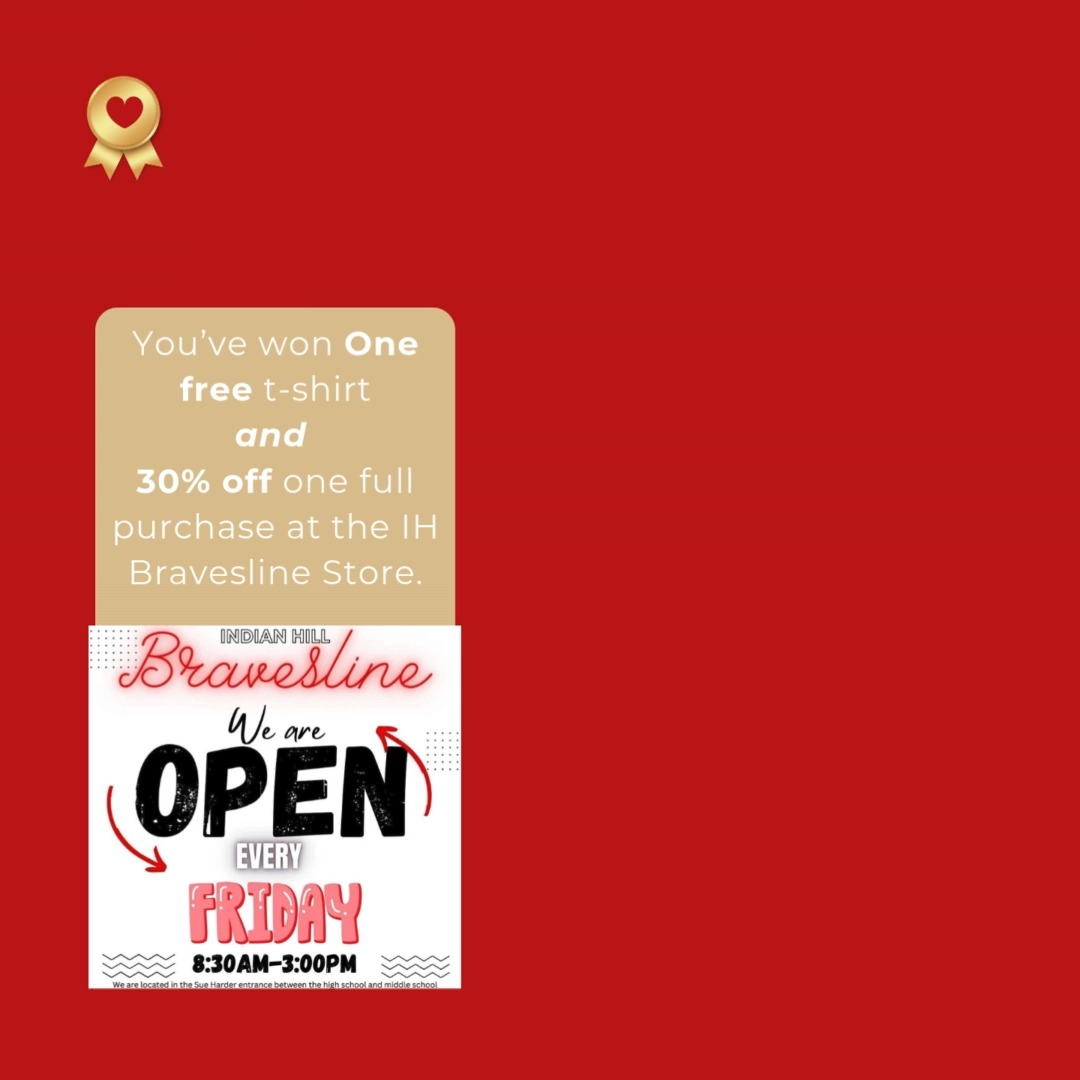 Congratulations to our Spring Booster Boost Winners!
Winners will receive a free t-shirt and a 30% discount on one full purchase at the Bravesline Store!
Thank you for being an IH Booster Member and supporting arts, athletics, and activities throughout the Indian Hill School District.