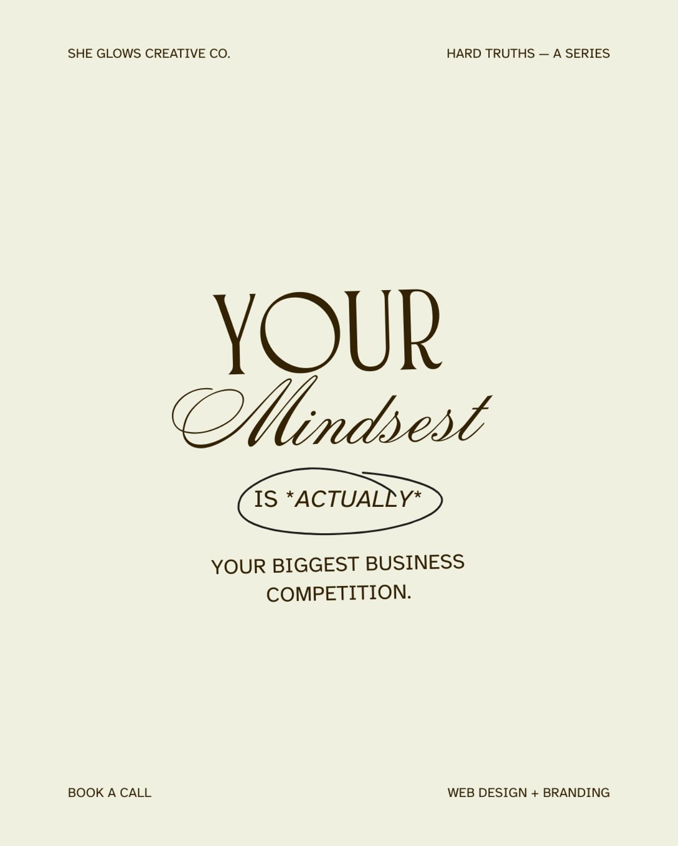 It’s easy to scroll Instagram, see *her* beautiful brand, or *their* fully booked calendar, and think — “I’ll never catch up”.
But here’s the real plot twist:
Your biggest competitor isn’t the designer down the street, the coach on your feed, or the girl with the perfect aesthetic.
It’s the quiet voice inside you whispering,
“I’m not good enough.”
The secret? Most of them are battling the exact same voice.
The ones you admire aren’t always better — they just choose to move despite the noise. And, the faster you can grow your mindset to focus on your own goals, stay in your own lane, and take meaningful action towards your aligned pathway, the faster you’ll see that YOU are the only one in your way!
So, how might your business look if you did too?