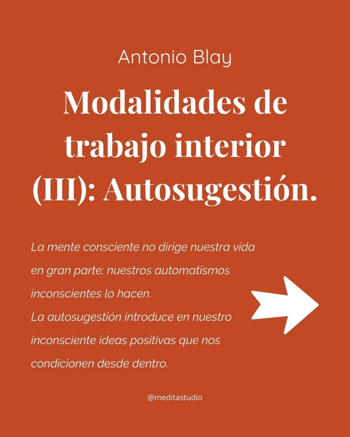 💡 ¿Y si pudieras reprogramar tu inconsciente con ideas que tú eliges?
✨ “La autosugestión es elegir conscientemente las ideas que quiero que me transformen.” – Antonio Blay.
📖 En "El trabajo interior", Blay nos explica qué es realmente la autosugestión: una forma consciente de introducir ideas positivas que transformen nuestros condicionamientos más profundos.
✍️ ¿Has probado alguna vez la autosugestión? ¿Qué frases usas o usarías para transformarte?
➡️ Texto completo y práctica guiada en blog (enlace en story) https://www.meditayogaestudio.es/post/modalidades-de-trabajo-interior-iii-la-autosugestión
#TrabajoInterior #AntonioBlay #autosugestión #autosugestion #meditayogaestudio #ElTrabajoInterior #AntonioBlay #CrecimientoInterior