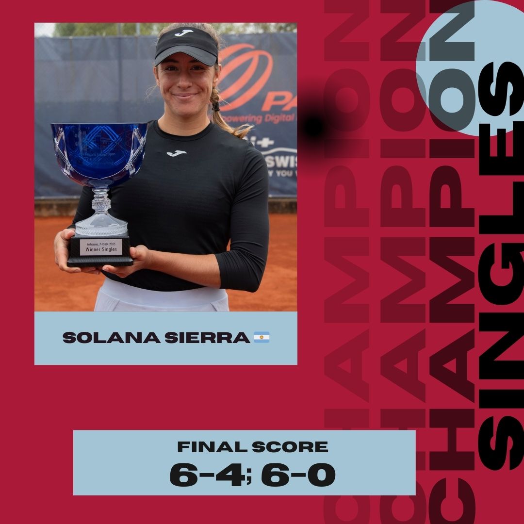 Here is the singles champion 🎾💯
Solana Sierra 🇦🇷
Congratulations👏🔥
Final result: 6-4, 6-0 against
Silvia Ambrosio 🇮🇹
.
.
.
#bellinzonaladiesopen #tcbellinzona #swisstennis #itftennis #itfprocircuit #ITFWorldTennisTour #ITFTennis #itf #itfwomen #womens #womenstennis #tennislove #tennislife #tennisworld #tennis #tennissvizzero #svizzeraitaliana🇨🇭❤️
