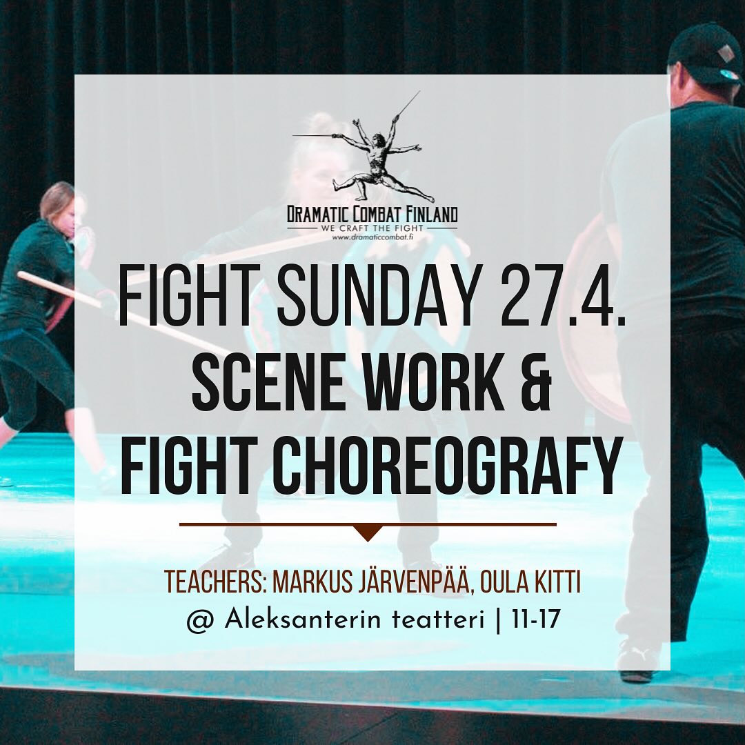 Join our next Fight Sunday!
Stage Combat is a specialised art form for the language of fighting on stage. It is a device developed by performers to keep themselves, and others safe, while performing stunning fight choreography to wow an audience. Stage combat shows characters at their most primal, emotionally heightened state.
Read more and register at our website.
#dramaticcombatfinland #nordicstagefightsociety #fightsunday #stagefight #stagecombat