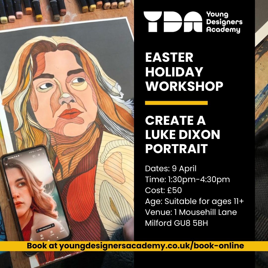 Unleash your creativity with a stunning Luke Dixon-inspired portrait! 🎨✨
Join us as we explore the art of bold lines and striking colours to craft a mesmerising portrait of your favourite celebrity , a family member or even a beloved pet. Inspired by Luke Dixon’s signature style—where intricate line work meets vibrant colours—you’ll learn how to bring depth, texture, and emotion into your artwork.
Dates: 9 April
Time: 1:30pm-4:30pm
Cost: £50
Age: Suitable for ages 11+
Venue: 1 Mousehill Lane Milford GU8 5BH
#LukeDixon #PortraitArt #LineArt #CreativeWorkshop