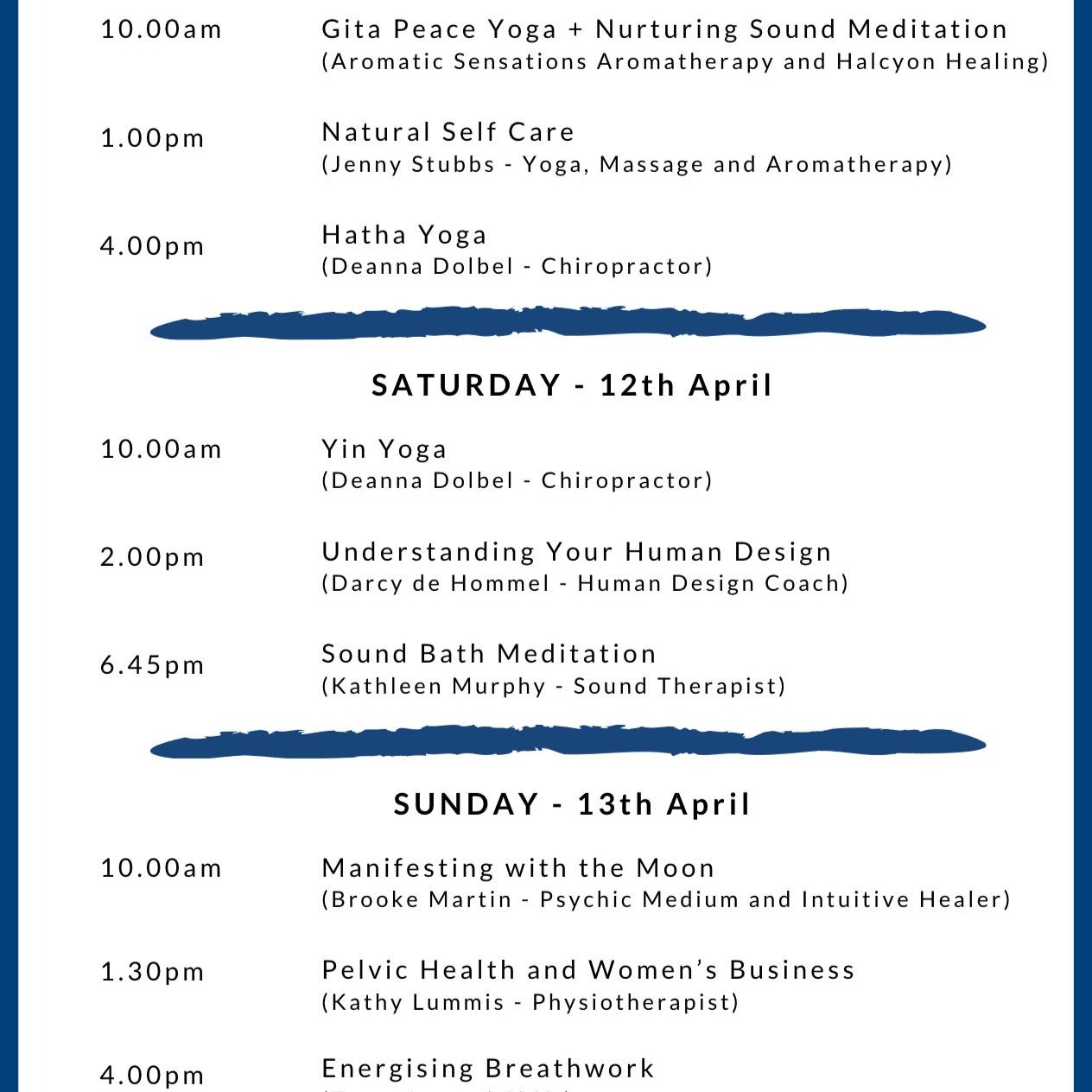 OOFFT! What. A. Lineup.
Absolute local legends coming together for 3 days of pure wellness goodness! 💫 From yoga to human design to sound healing and breathwork, there’s something for everyone!
100% of your ticket (aka donation) goes straight to Wounded Heroes Australia, a charity offering 24/7 crisis support to veterans and their families. Every practitioner is donating their time - because we LOVE a good community event and believe in giving back where we can 💛
I’ll be there, and I can't wait!
Reserve your Energising Breathwork Session for 4pm on the 13th here www.ineardshift.com.au
Book to reserve your spot – places are limited!
@halcyon_sounds @deannadolbel @aromaticsensations @brookemartinpsychicmedium @theessentialarmoury sunflowersoundandenergyhealing @kathleenmurphy80
👉 www.thehivehhc.com.au/fundraiser
The Hive Holistic Health Centre