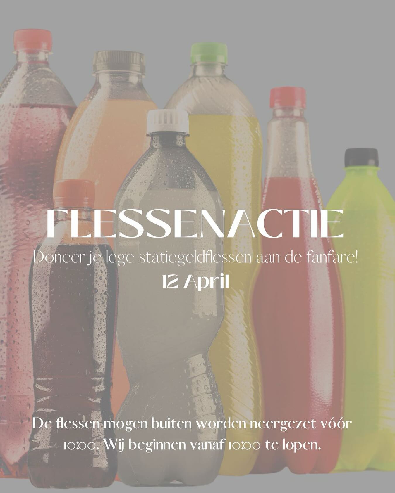 Aanstaande zaterdag lopen wij weer de flessenactie! Hang vรณรณr 10:00 de flessen buiten en wij besparen je een ritje naar de emballageband ๐ฅณ๐
Alvast enorm dankjewel voor de steun! ๐ถ