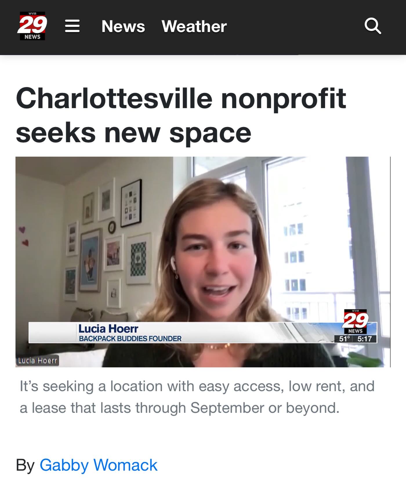 Thank you @gabby.womack and @wvir29news for interviewing our founder and sharing this story today! We are looking for a new warehouse space in Charlottesville so please share!