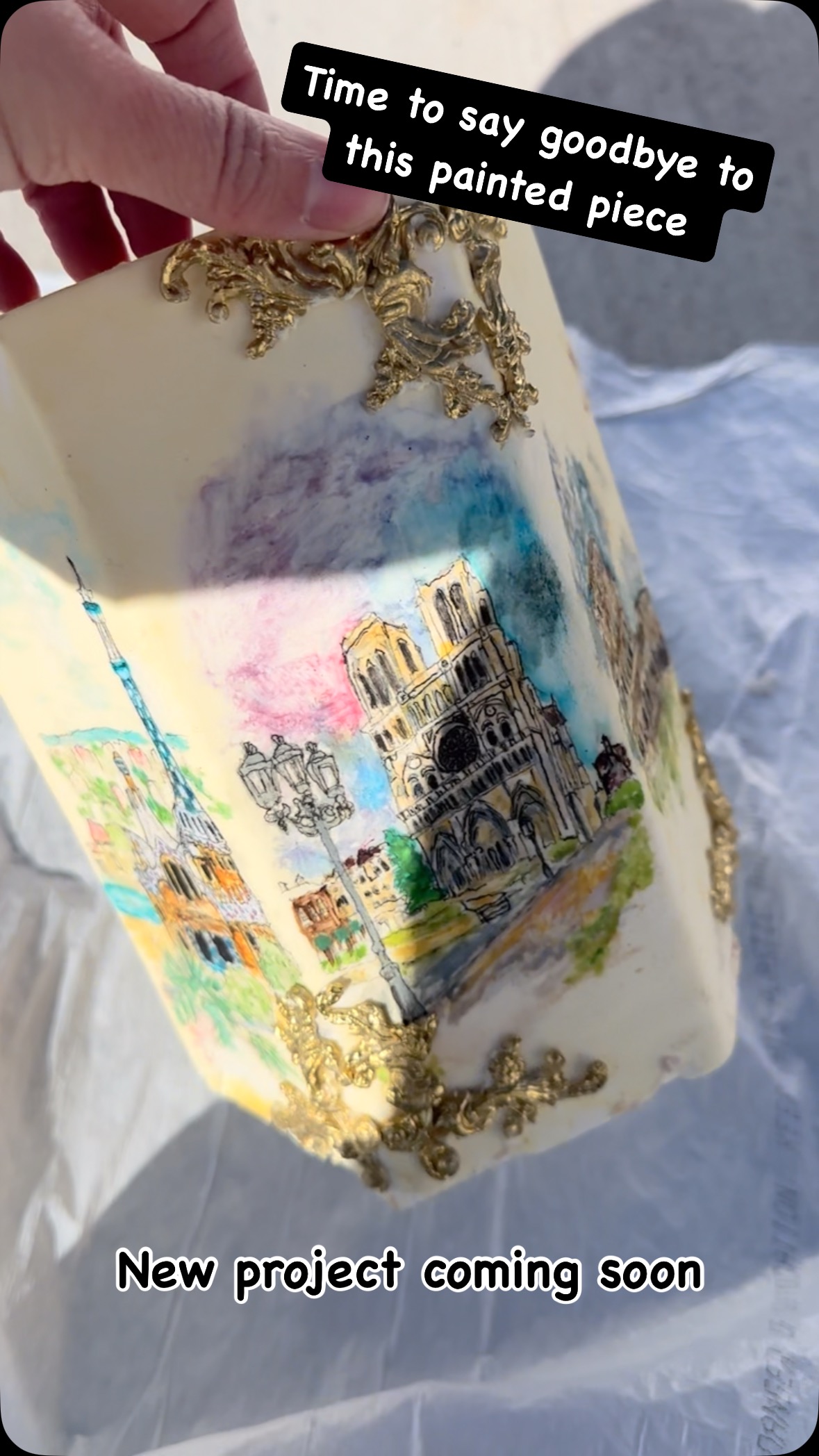 This hand painted Europe inspired “cake” tier was a labor of love but like all good things, it was time to say goodbye and use it for something else.