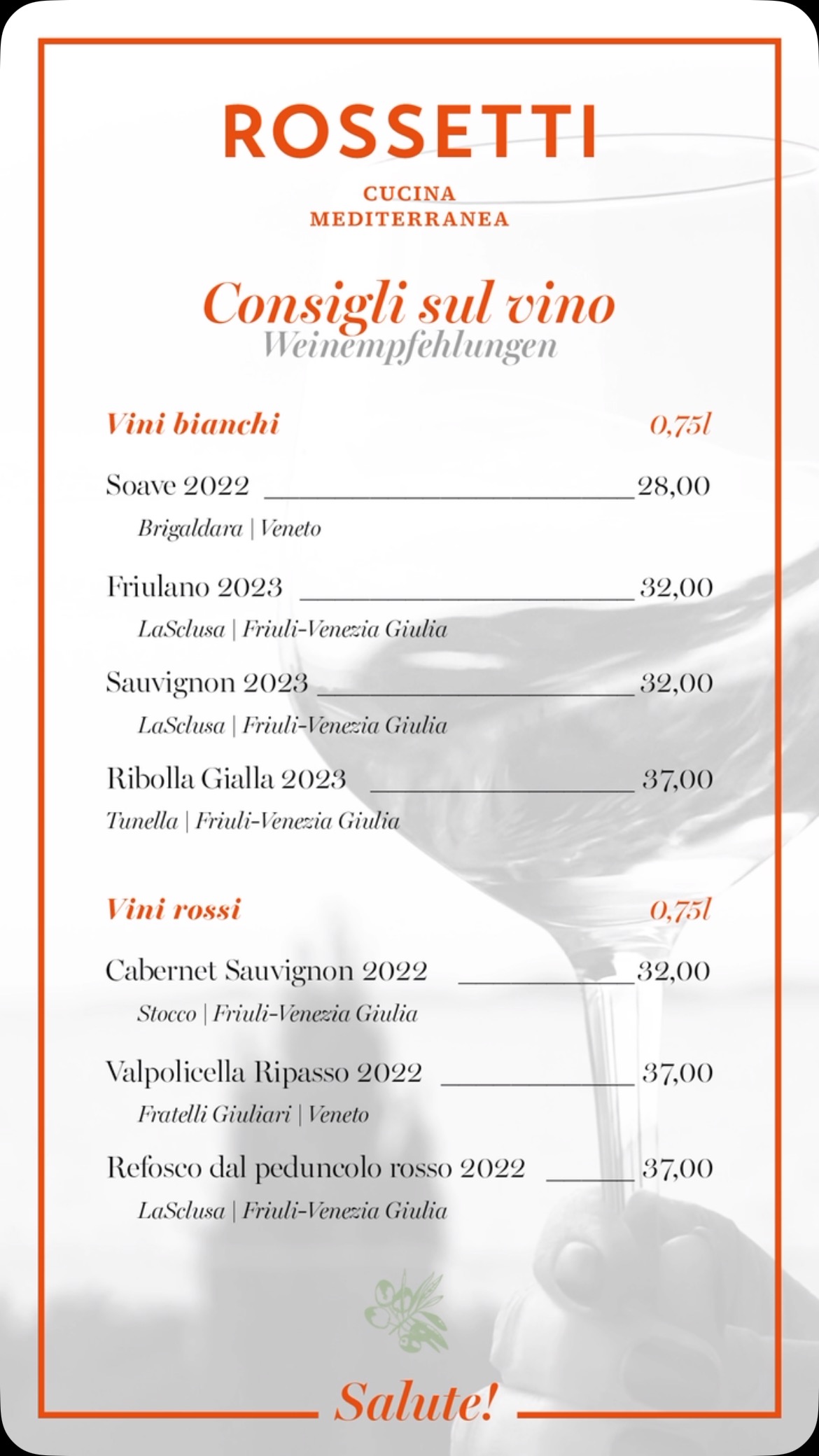 Von fruchtig leichten oder trockenen Weißweinen bis hin zu aromatischen Rotweinen, reich an Tanninen – bei unseren Flaschenweinen finden Weinliebhaber aller Art die perfekte Begleitung zu ihrem Essen 🍇☀️😉
Gerne empfehlen wir Euch den passenden Wein, ganz nach Eurem Geschmack 😊
Salute!
#rossetti #cucinamediterranea #passau #trattoria #italienischgeniessen #salute #wein #weinempfehlung #flaschenweine #mediterran #foodlover #fisch #steak #vegetarischgenießen #vegan #passauliebe #mittagsangebot #mittagspausegeniessen #mediterran #passauliebe #inmoodforfood