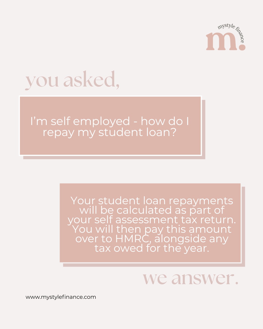 Self employed with a student loan? Don't worry, repayments are super easy - any amounts owed to @studentloanscompany will be calculated as part of your tax return.
This will be paid to HMRC in one lump sum alongside the tax owed for the year - there is no need to make separate payments for your tax and student loan.
Your repayment thresholds and rate etc all remain the same regardless of whether you are employed or self employed. ✔
#selfemployed #studentloans #studentloan #student #studentlife #womeninbusinss #womeninbusinessuk