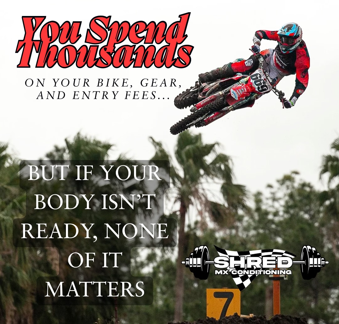Weak legs. Slow reaction time. Arm pump.
It all adds up to missed motos and lost confidence‼️
Train smart. Fuel right. Ride hard.
Because you should be the strongest part of your program🏁
Need help getting dialed in?
Shoot me a message and let’s build a plan that fits your goals, schedule, and race season! 📨
#motocrossfitness #ridehard #shredmxconditioning #motofuel #armpumpfix #trainlikearacer #motolife #mx #dirtbikes #moto #dirtbikes