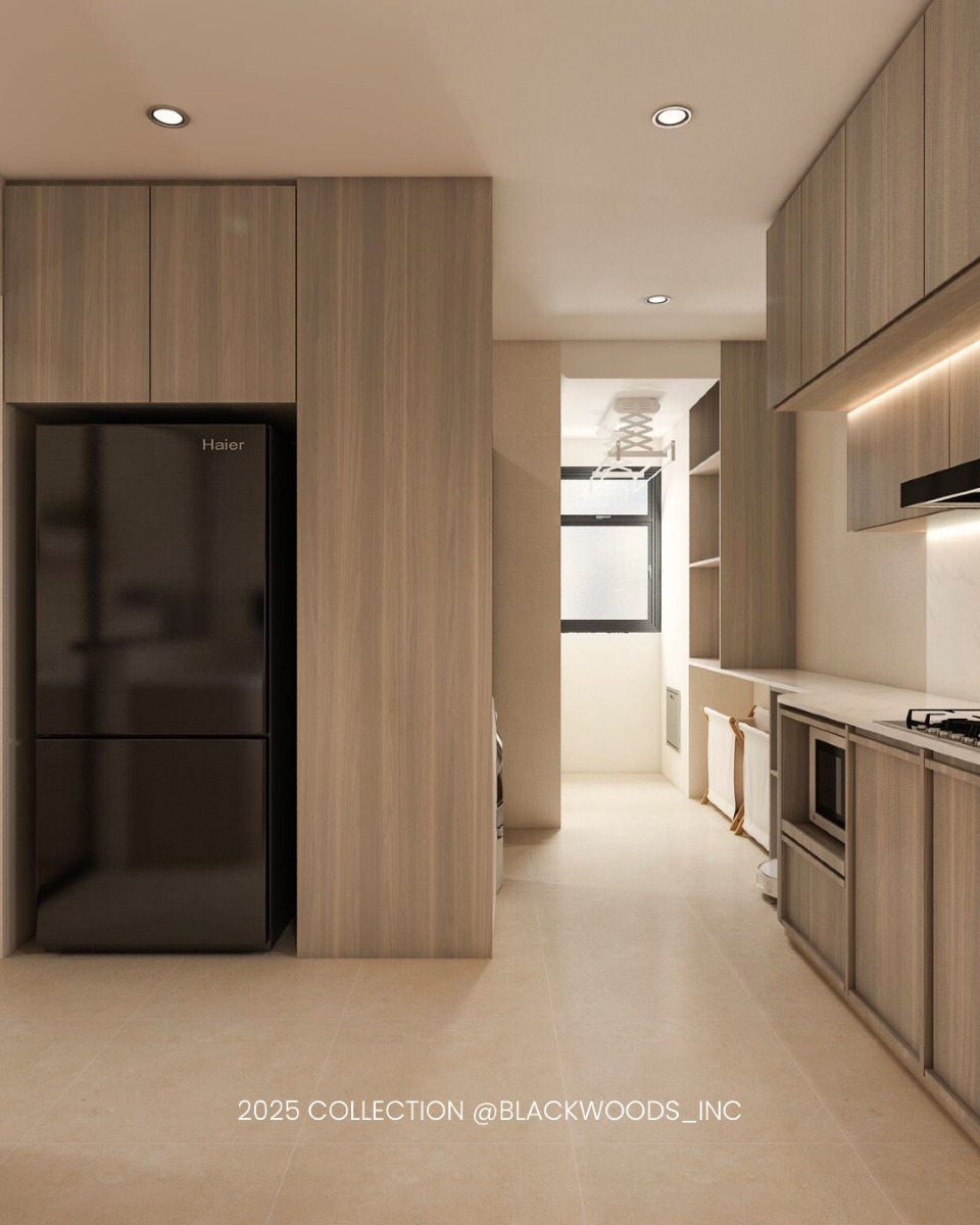 Showing off the wood texture on the cabinets helps the kitchen feel dynamic but does not deviate from its minimalism. The soft lighting also adds an inviting atmosphere to the space, creating warmth that makes it feel inviting.
#blackwoodsinterior #blackwoods #blackwoodsinc #homedecor #interiordesign #interiorstyling #reno #sginterior #sginteriordesign #home #homedesign #homedecoration #styling #renovation #renovationsg #minimalist #minimalisthome #inspiration