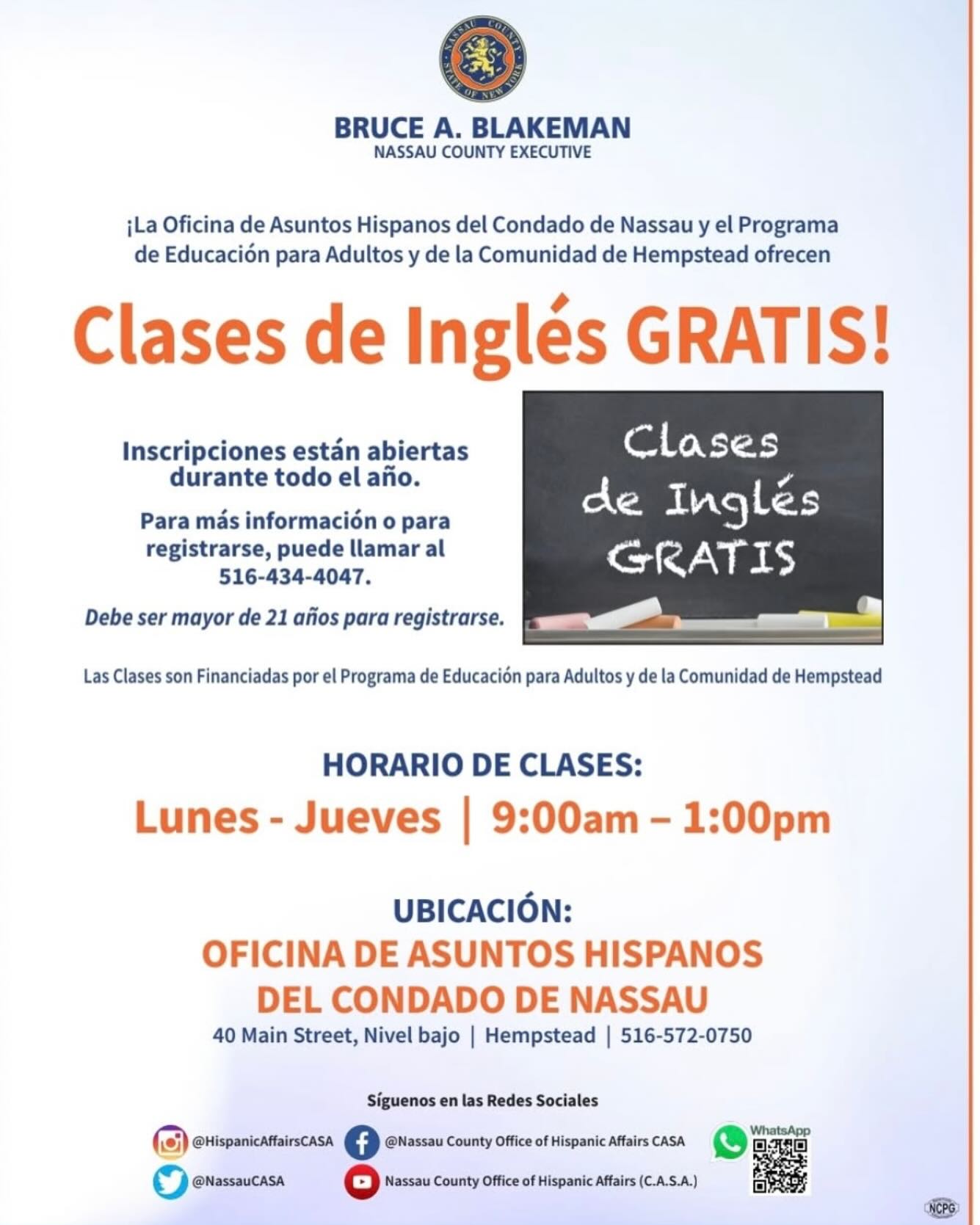 📢 ¡Clases de inglés para adultos GRATIS!
✅️La inscripción está abierta todo el año, ¡así que nunca es tarde para registrase!
🔸️No permita que las barreras del idioma lo detengan en su vida personal o profesional. ¡Registrese hoy mismo de el primer paso para lograr sus objetivos!