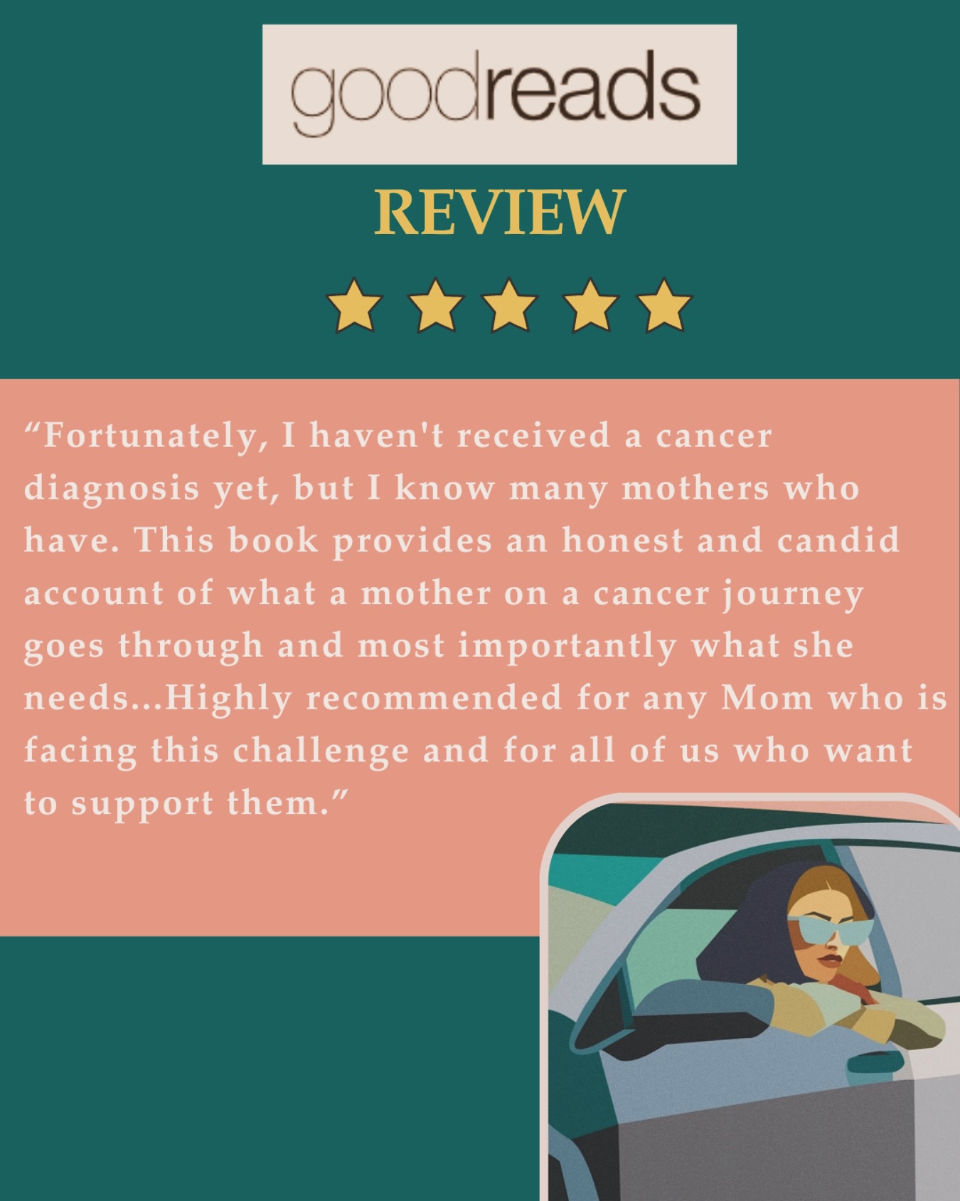 🌟GoodReads 5-Star Review! 🌟
Very excited about this!
📚 For those who don’t know, GoodReads is an online community where book lovers can rate, review, and recommend books—it’s THE place for bibliophiles. I’m so honored to share that my new book received a beautiful 5-star review! 🙏
📚 I’ve heard from so many incredible women who say the book offers practical, heartfelt advice not just for mom’s facing cancer, but for moms navigating any serious illness.
📚 Even more touching? Readers are saying it’s a must-read for family and friends who want to show up and support the moms they love through hard times.
📚 If this book has helped you—or someone you love—I’d love to hear from you. Let’s keep the conversation going.
@goodreads #5StarReview #MomsWithCancer #MothersWithCancer