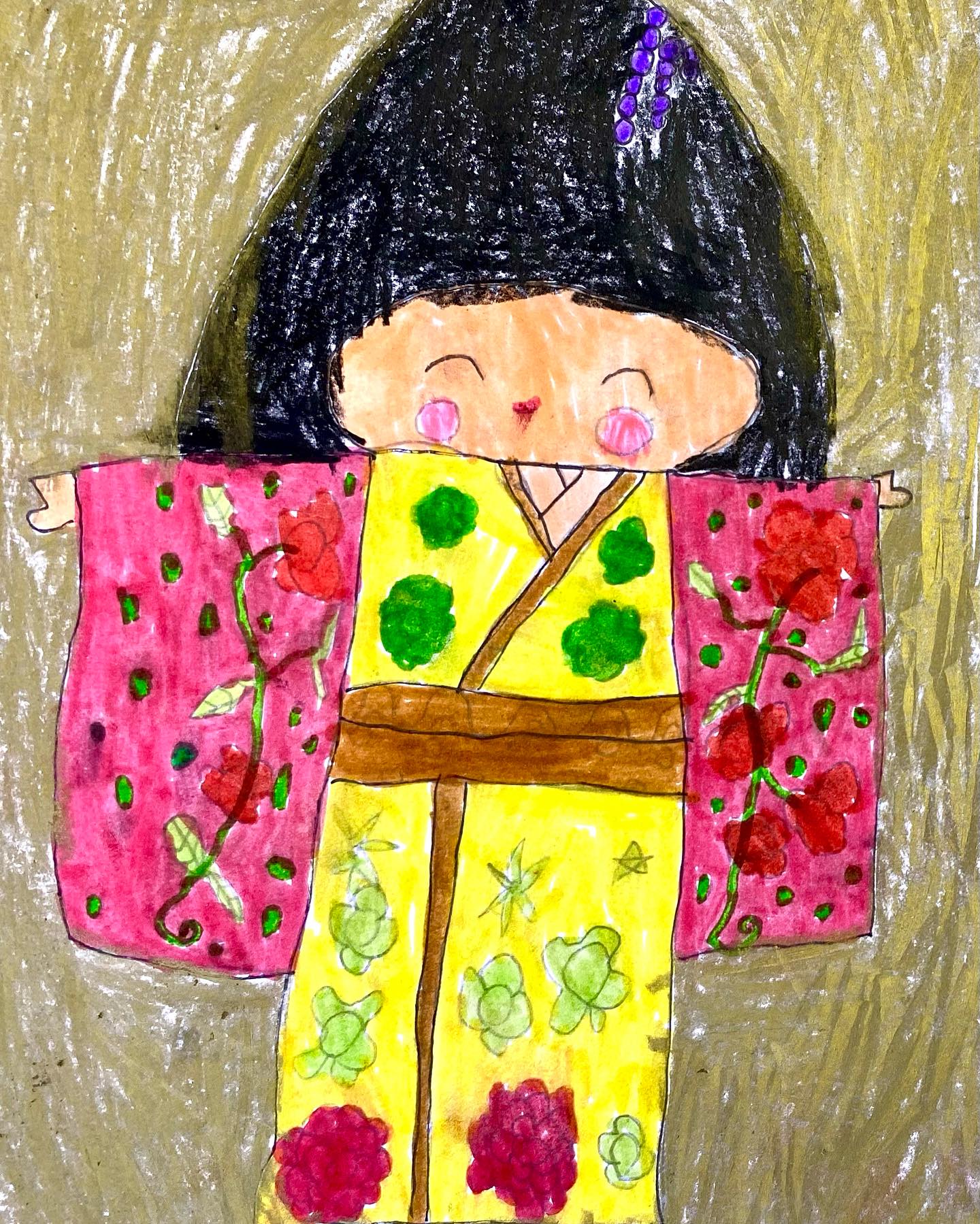 Suite des poupées #kimono #coursdartsplastiques #kidsart #kidsartwork #stabilowoody #feutre