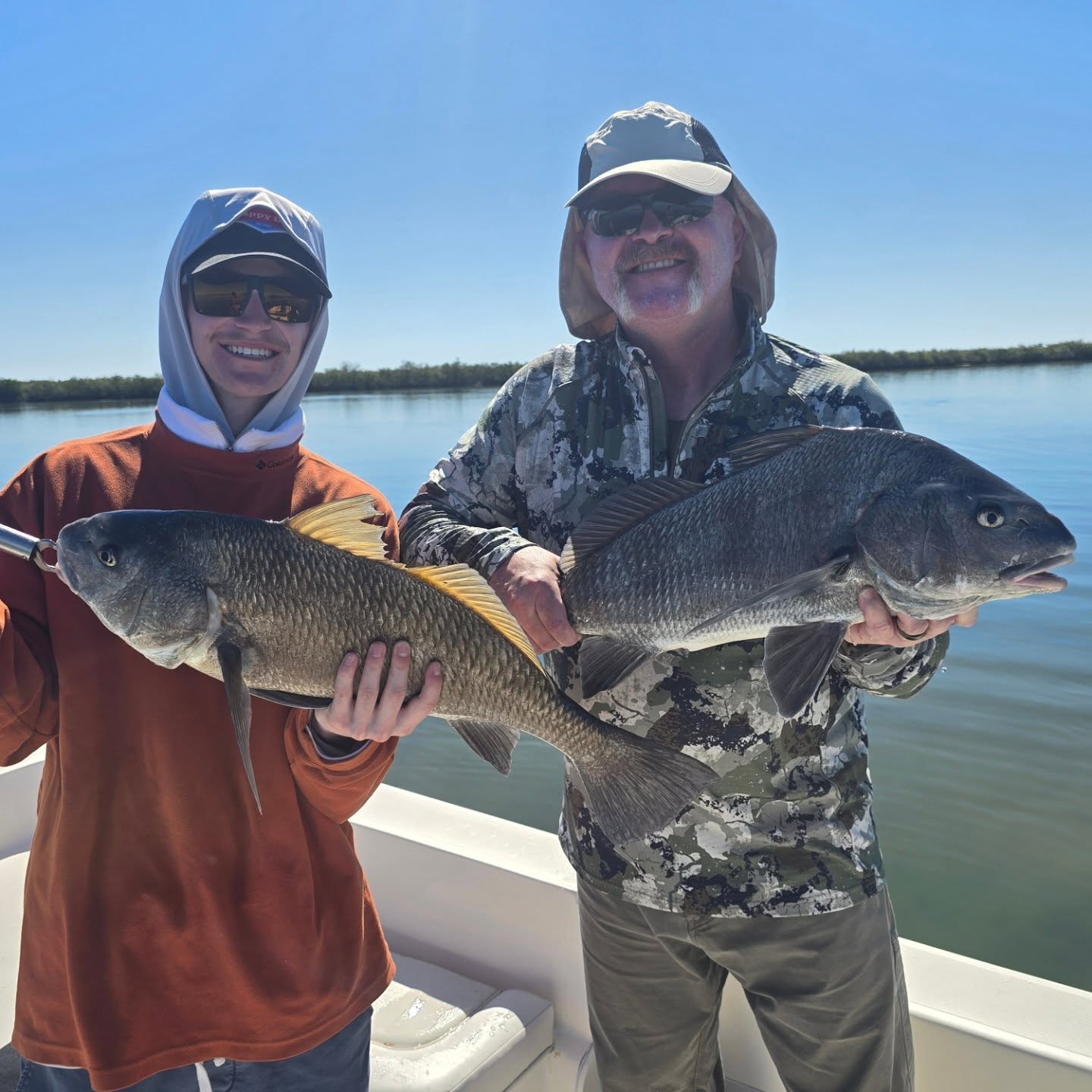 Had the pleasure of fishing with guys for a couple days recently. Needless to say the had a great time catching some big drum!! #buckedupapparellc #coderedfishingcharters #floridalife #floridafishing #floridafishingproducts #newsmyrnabeach #mosqutiolagoon #4horsemancorks www.coderedfishingcharters.com #sordknives #xtratufboots #kto_customrods www.coderedfishingcharters.com