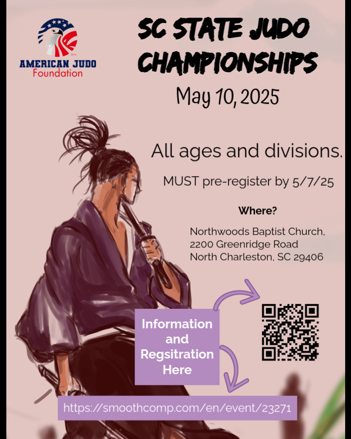 Register Now for South Carolina's biggest JUDO tournament of the year! Cost is still only $60, no membership required, divisions for all ages, lots of veteran divisions. Admission is FREE!