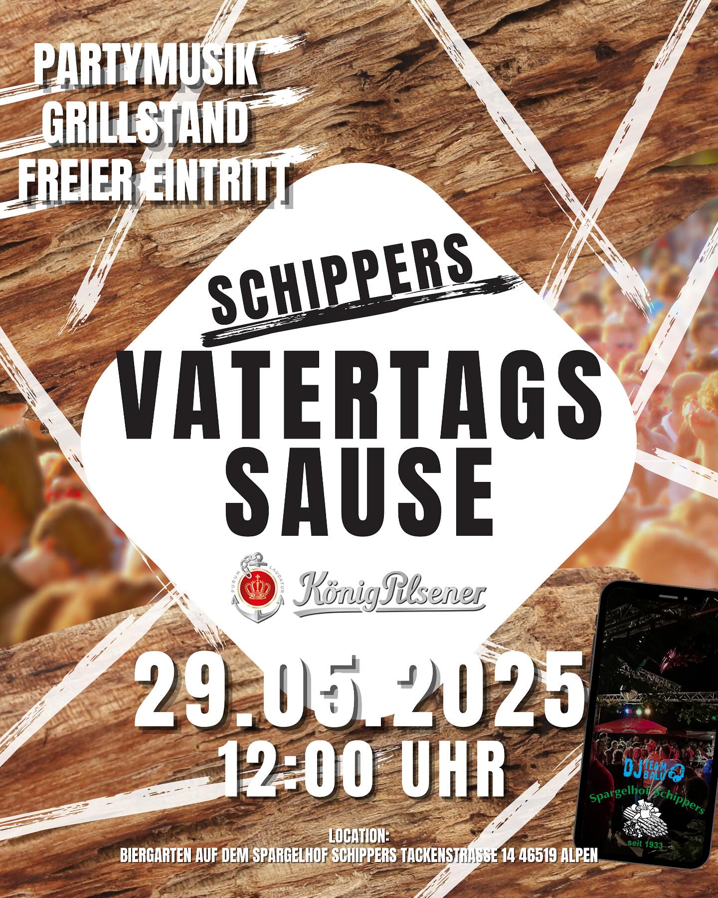 🎉 VATERTAGSSAUSE 2025 🎉
📍 Spargelhof Schippers, Alpen-Veen
📅 Donnerstag, 29. Mai | ab 12:00 Uhr
💥 Eintritt frei!
Der Vatertag wird wild – bei uns auf dem Hof! 🍻
Schnapp dir deine Crew und feier mit uns im Biergarten bei:
🔥 kühlen Drinks
🎶 fetziger Partymusik
🍖 leckerem Grillstand
Ob Papa, Kumpel oder einfach nur feierlustig – bei unserer Vatertagssause ist jede*r willkommen! 💃🕺
👉 Markiert eure Kalender & kommt vorbei