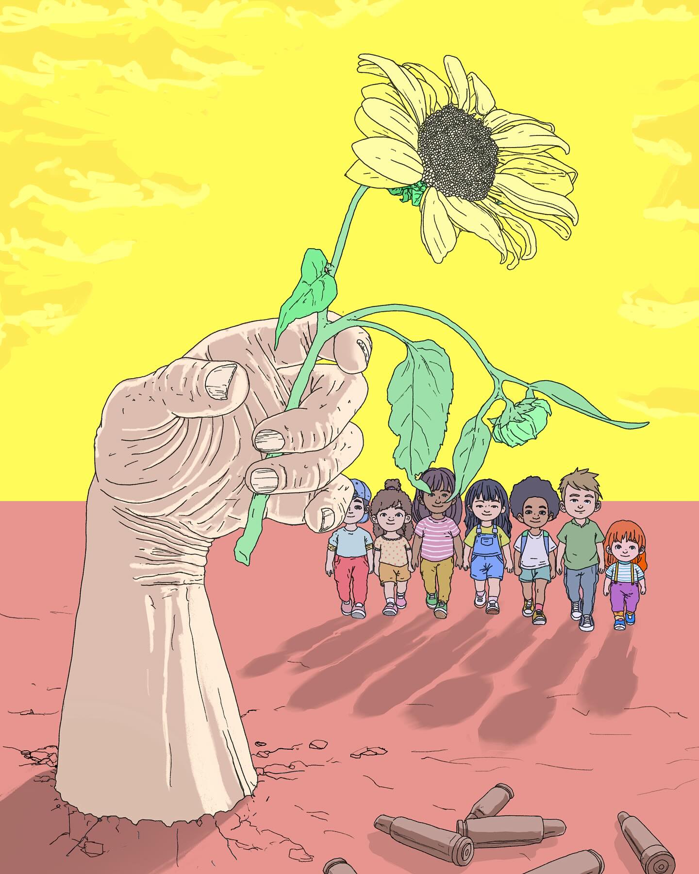 "Today & Tomorrow"
Yes, we have to be happy and live in the moment and today, but we should try to make tomorrow better for them too. It's worth planting seeds for flowers and forests that we may never see.
*A handmade illustration inspired by good friends, neighbors and all who show that good can prevail + Pablo Neruda's moving words about them "You can cut all the flowers, but you cannot stop the spring from coming."