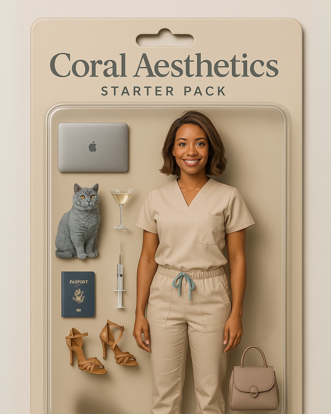 Obviously had to jump on the trend 💅🏼
Introducing the Coral Aesthetics Starter Pack, complete with her non-negotiables: a martini in hand, passport always ready for a trip abroad, and her blue British Shorthair cat (aka. Coral's bestie).
Salsa shoes? Essential.
MacBook? Always nearby.
And ofcourse... a syringe ready to go!
What do you think? haha 🤍