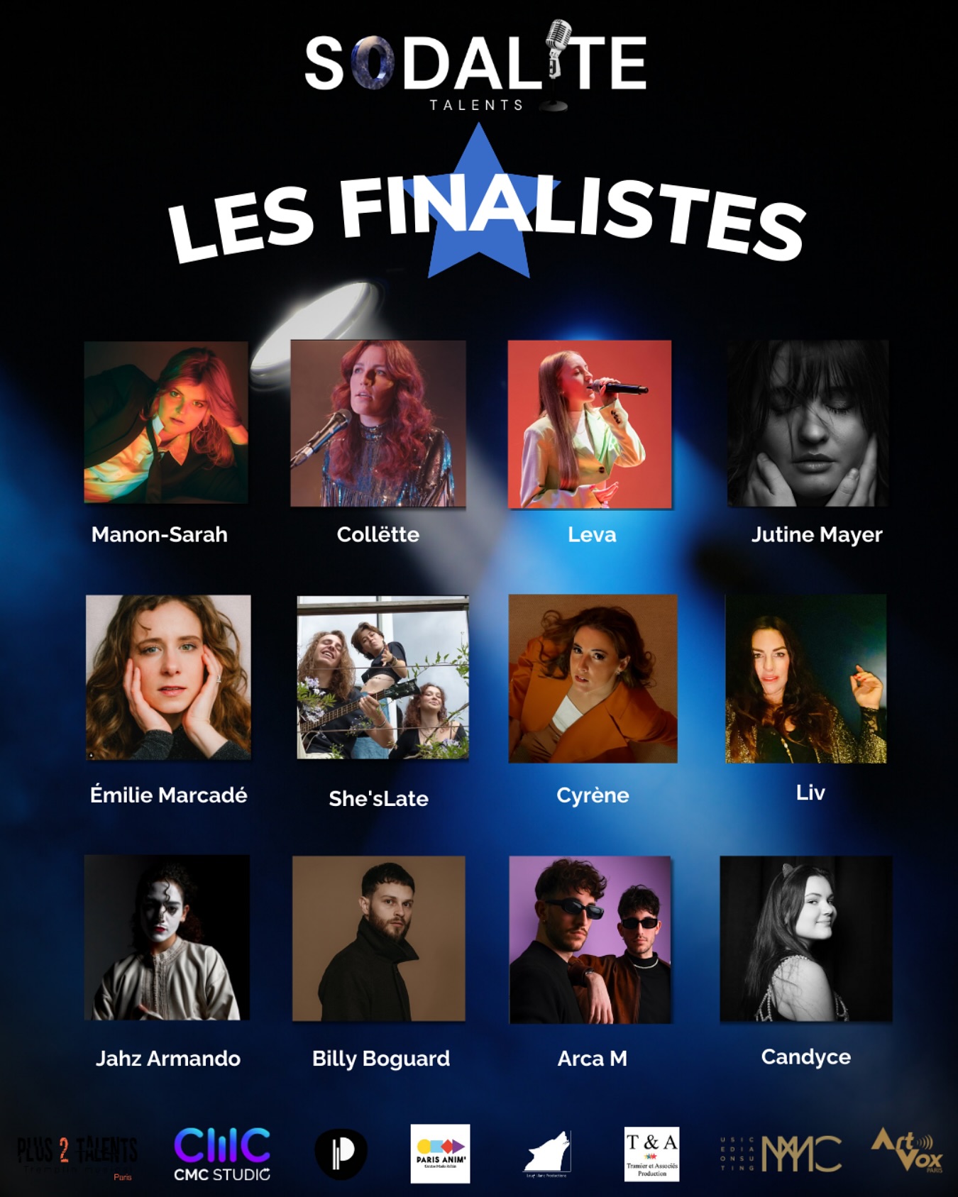 Nous sommes très heureux de vous présenter les finalistes de cette première saison de @sodalitetalents !
Des artistes extrêmement talentueux avec des univers singuliers …
Un soirée exceptionnelle s’annonce où le public pourra aussi voter pour son artiste préféré !
Bravo à tous les finalistes et rdv le 16 Mai !
@itsmanonsarah @colletteavecletrema @leva.officiel @justinemayer__ @emiliemarcadeoff @shes.late @cyrenemusique @jesuisliv_ @jahzarmando @billy_boguard @arca.aime @candyce_singer_officiel
Lien de la billetterie gratuite en bio !