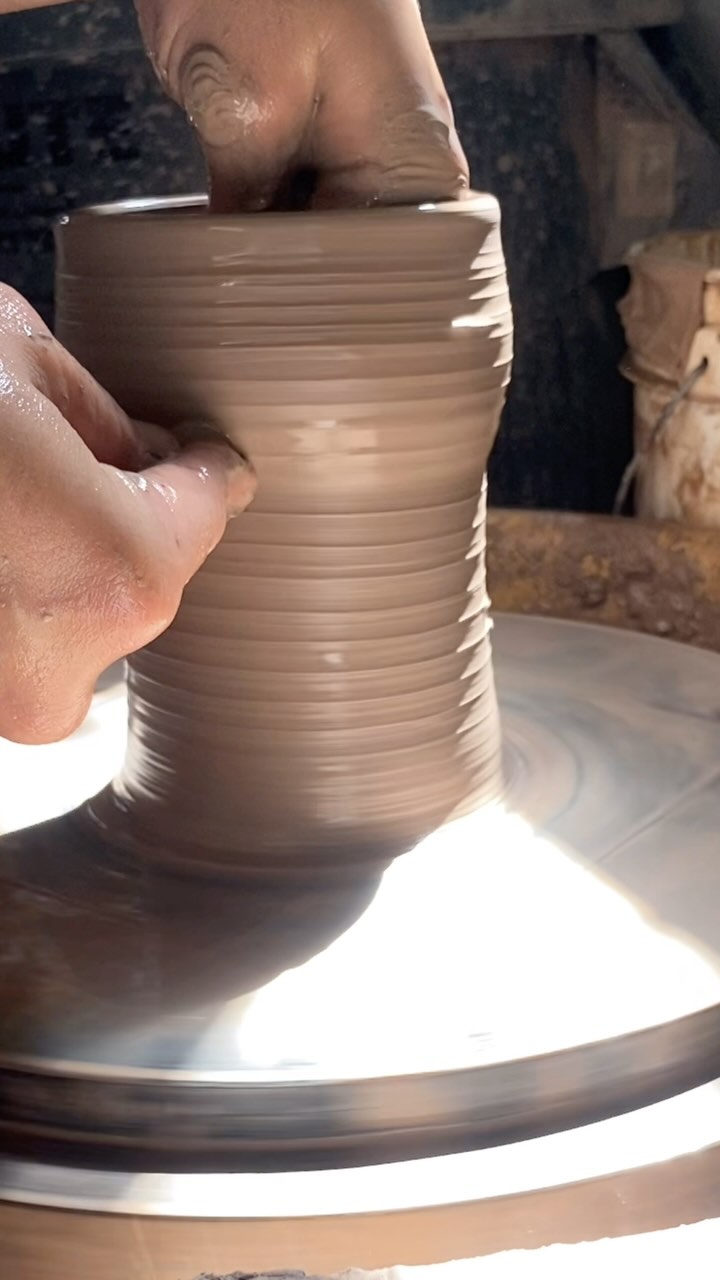 Earlier this week the sun was shining through the window onto my wheel while I was throwing so I turned off the lights and threw in the sunshine, it was lovely. Here’s a final pull on a mug. #handmadepottery #pottery #mugmaker #madeinwv #appalachianpotter