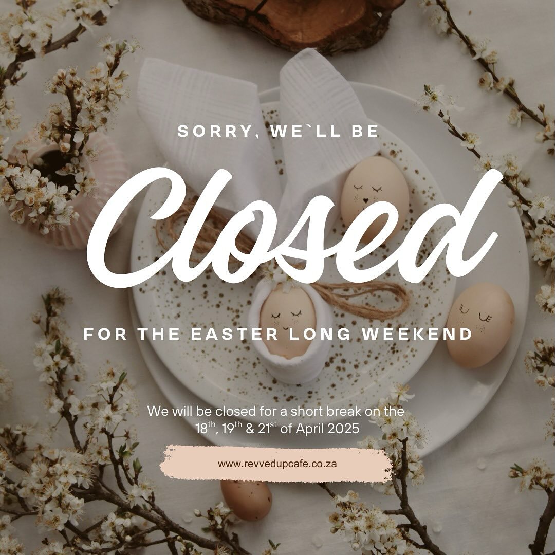 🐣 Easter Weekend Closure Notice 🐰
Revved Up Cafe will be closed over the Easter long weekend – that’s 18, 19 & 21 April – as Donford BMW will also be closed, and we live inside their beautiful dealership 🏍️💙
We’ll miss seeing your faces and serving up your favourites, but we’ll be back right after to fuel your days again!
Wishing you a restful and joy-filled Easter weekend 🐇✨