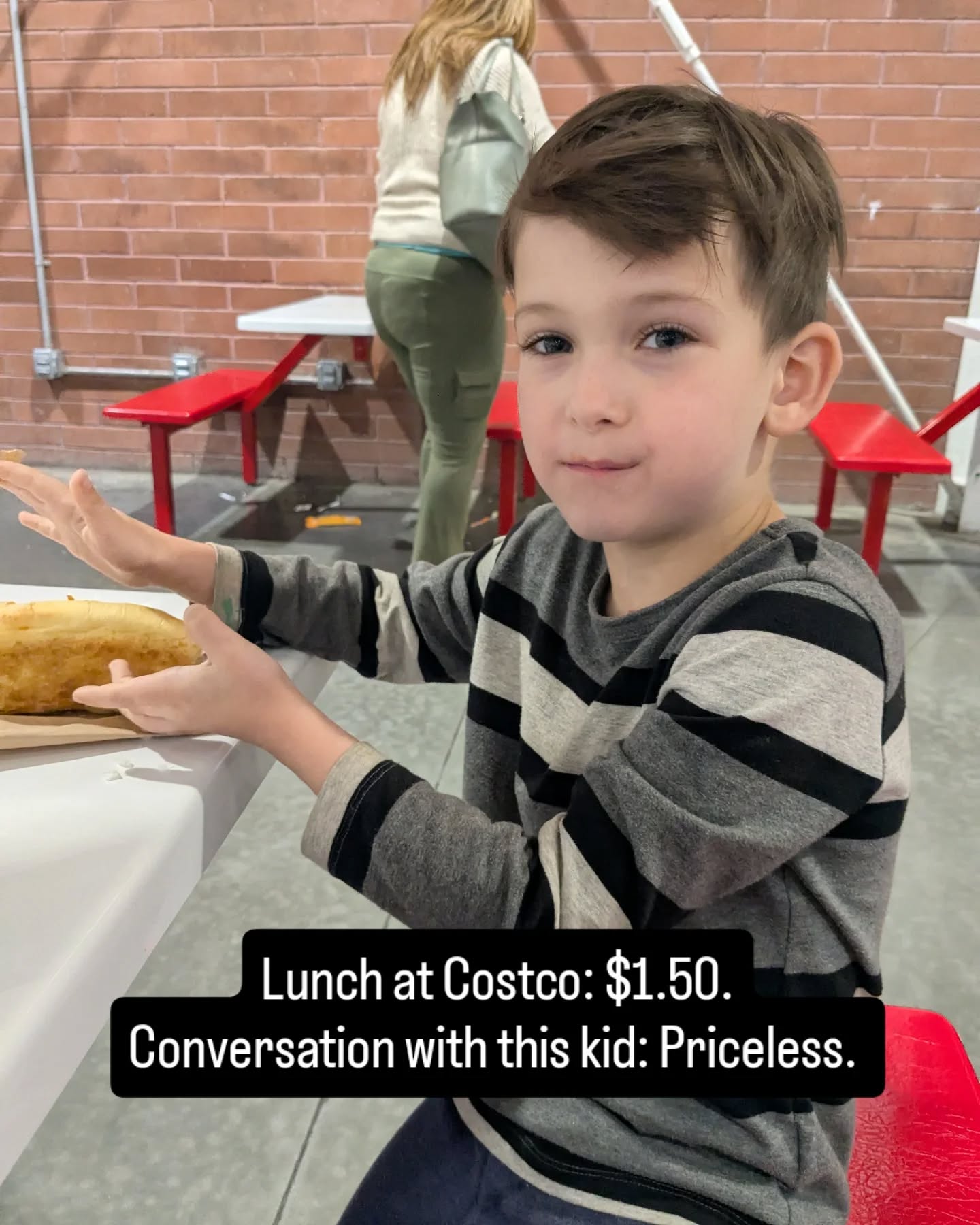 From, "Napkins waste the sauce from around your mouth because it just gets wiped off and thrown away; we should make a machine that catches the sauce from around your mouth and spreads it on something new so it's not wasted" to "Have you ever thought you've been sucked into an alternate dimension?"...
This kid makes the best lunch conversation. 💖 😅