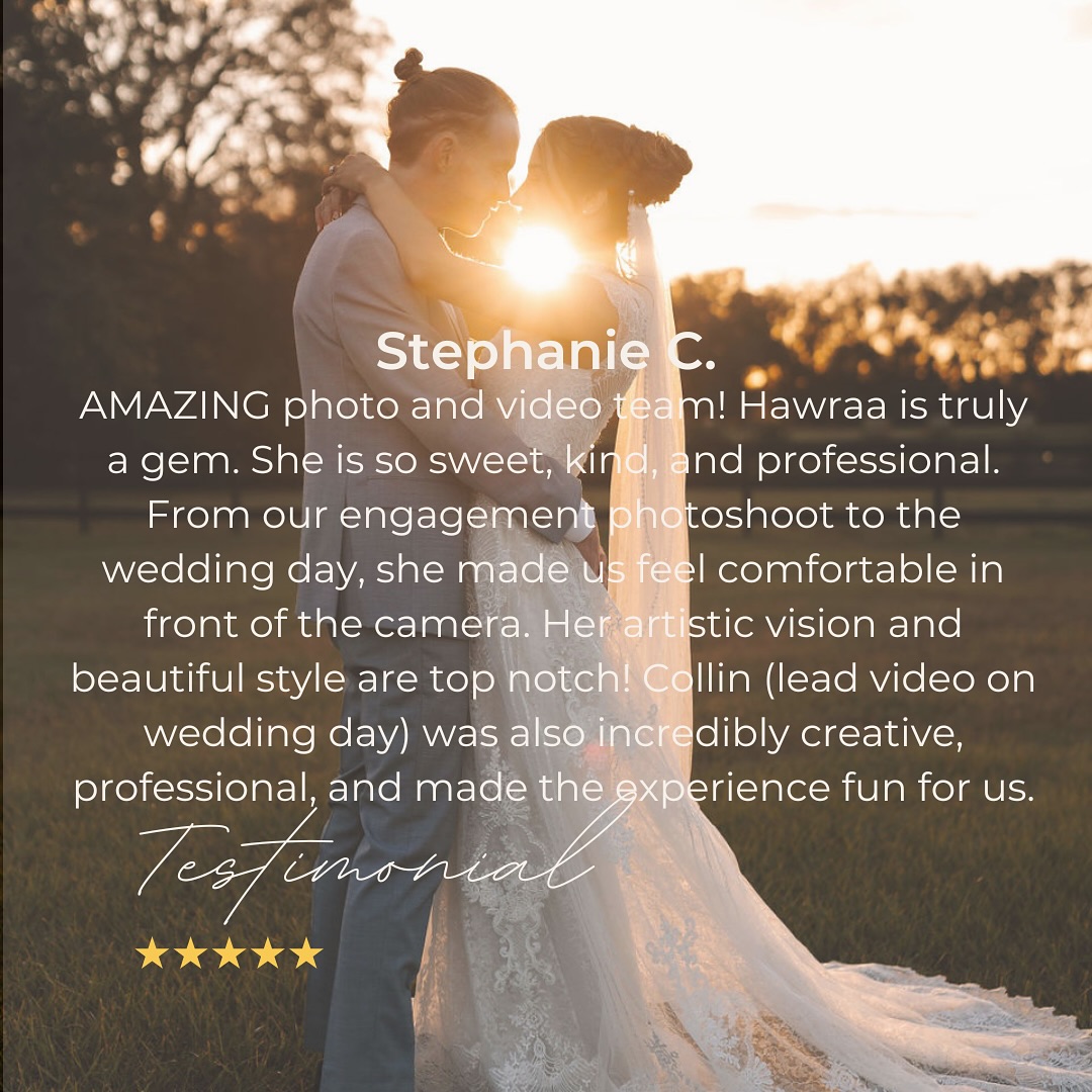 When couples feel seen, comfortable, and celebrated that’s when the magic happens. We are so grateful for kind words like these that remind us why we do what we do. From the engagement session to the wedding day, every moment is a piece of your story worth preserving.
If you’re dreaming of photo + video that feels effortless, emotional, and true to you—Our team is honored to tell your love story.
Now booking 2025 & 2026 weddings.
#sweetcharmsphotographyandfilm #FloridaWeddingPhotographer #TampaWeddings #WeddingPhotographerAndVideographer #ClientLove #WeddingTestimonial #DocumentaryStyleWedding #RomanticWeddingPhotography #tampabayweddingphotographer #cinematicweddings